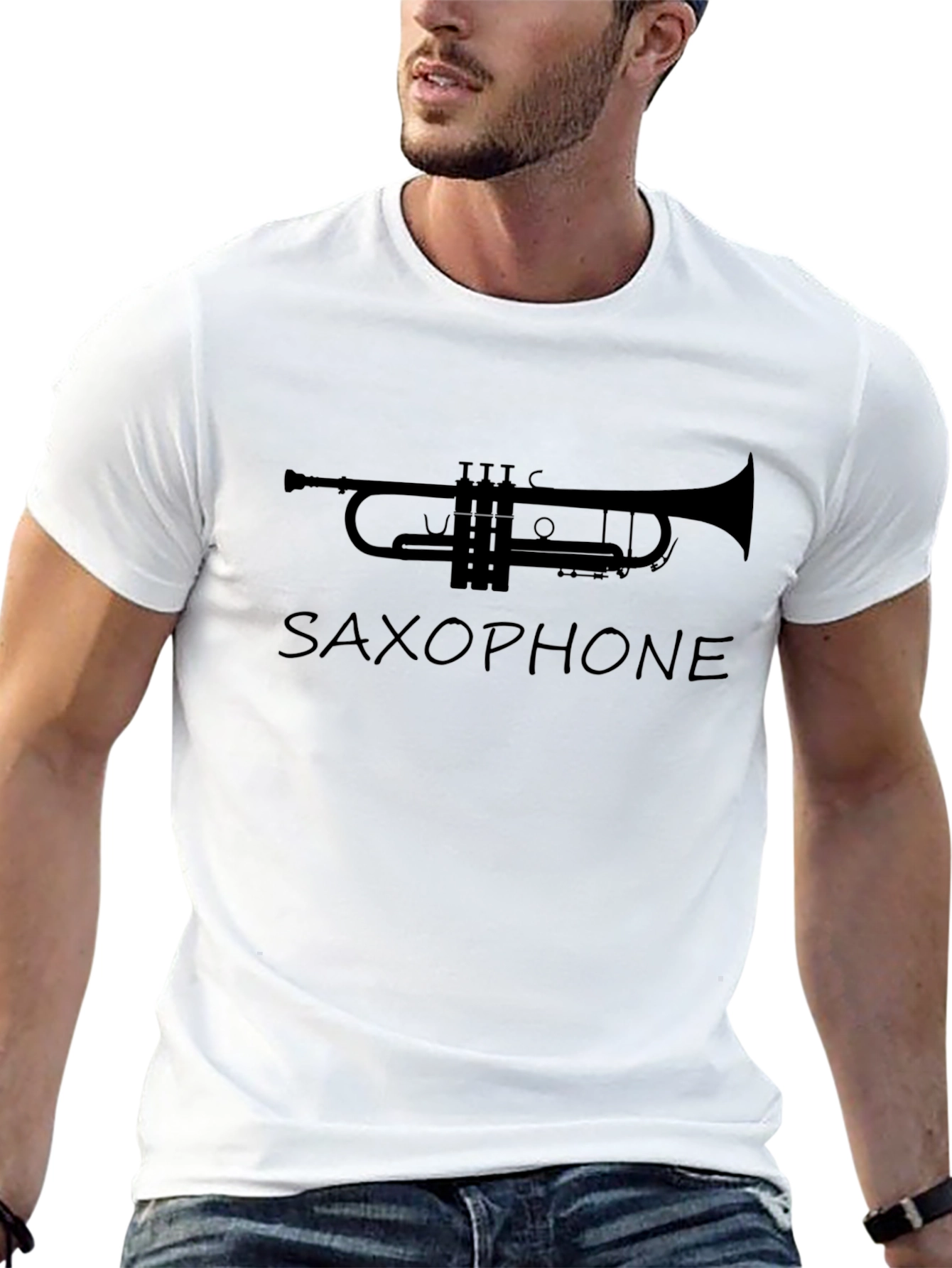 Music Lover Black T-Shirt with Trumpet Design