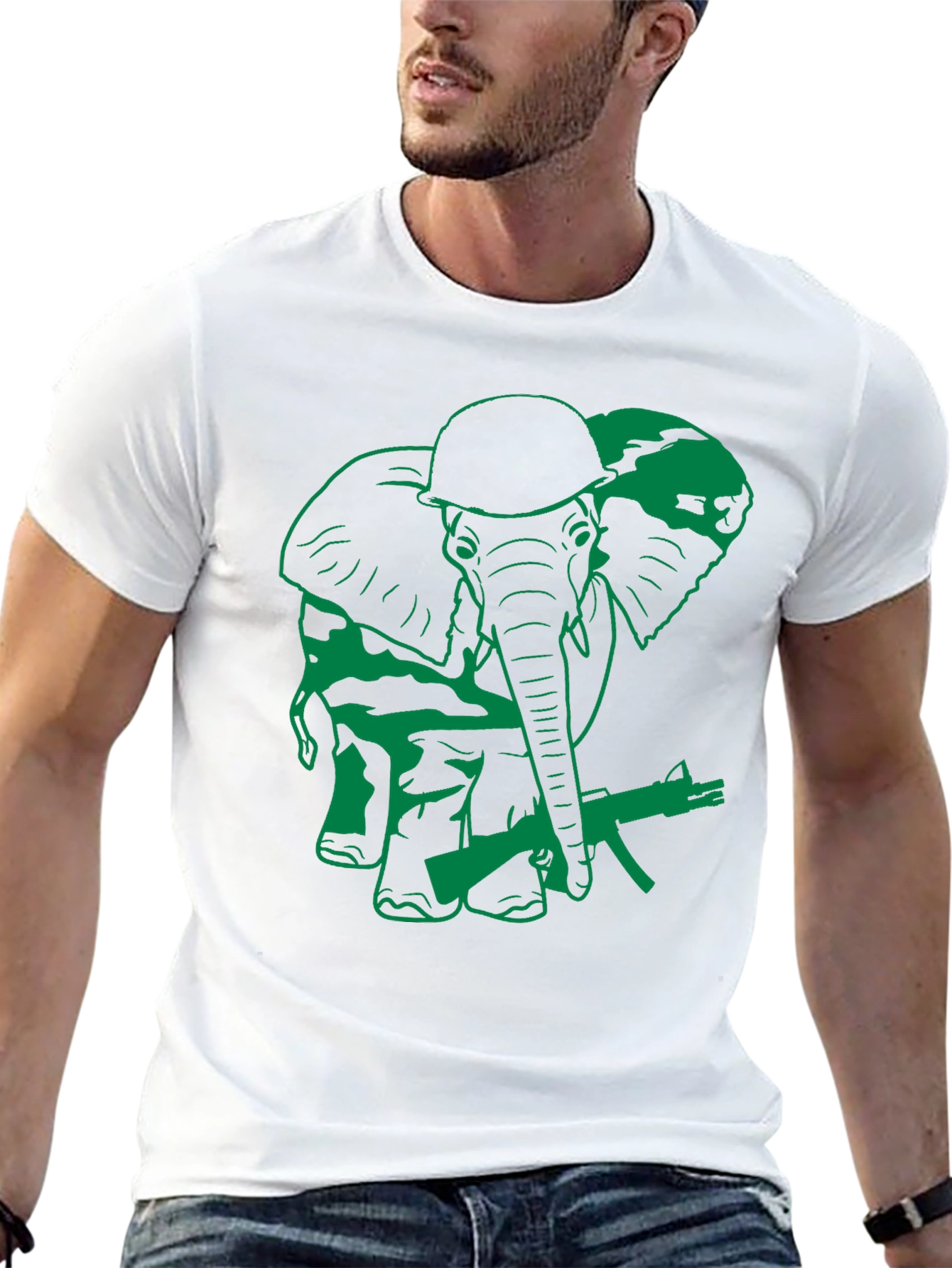 Elephant Soldier Graphic T-Shirt - Military Style