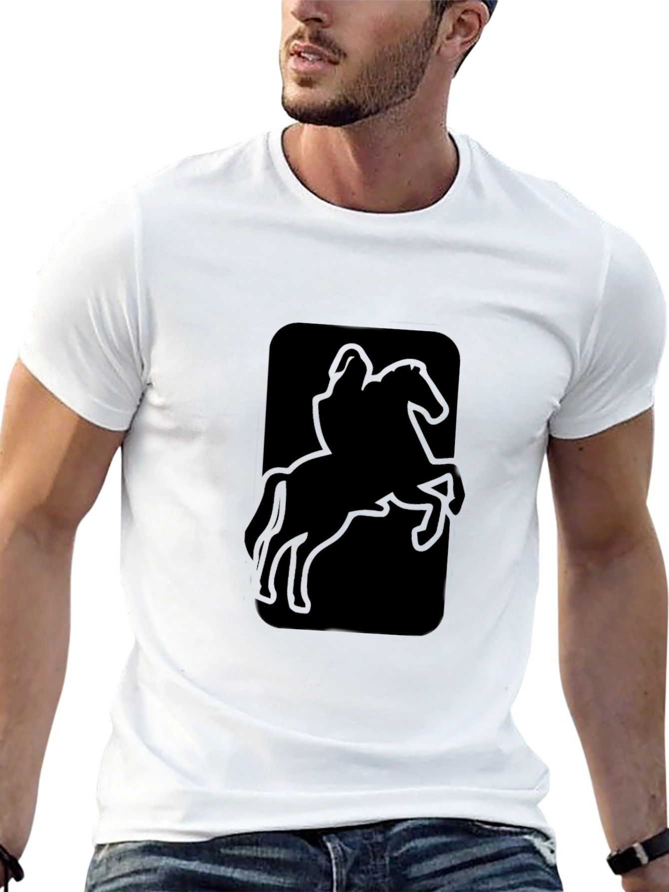 Black T-Shirt with Horse Rider Graphic