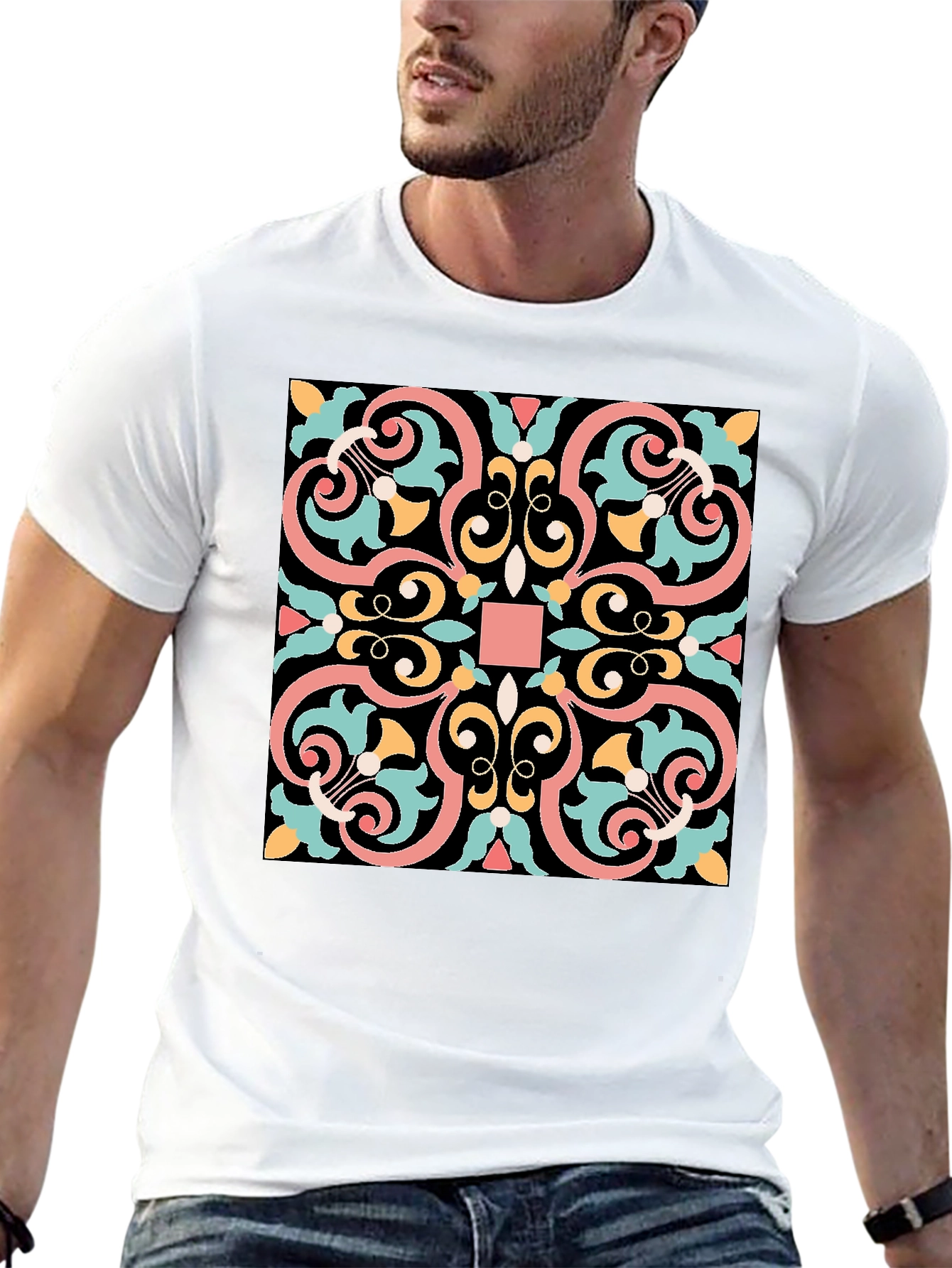Geometric Pattern Black T-Shirt