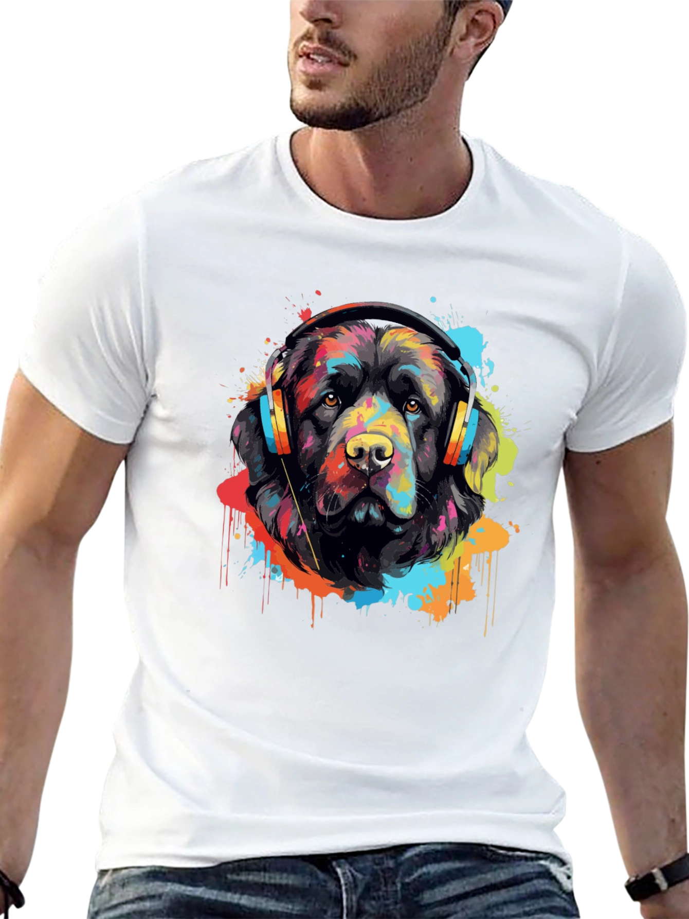 Dog with Headphones Graphic T-Shirt