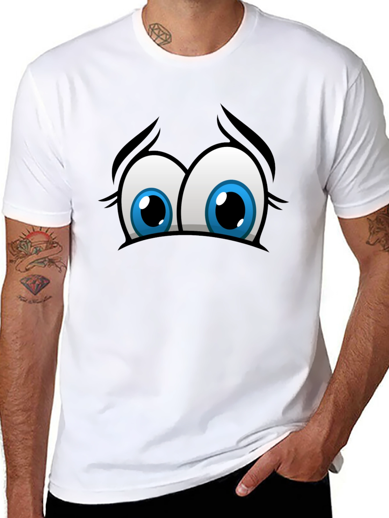 Funny Cartoon Eyes Graphic Black T-Shirt