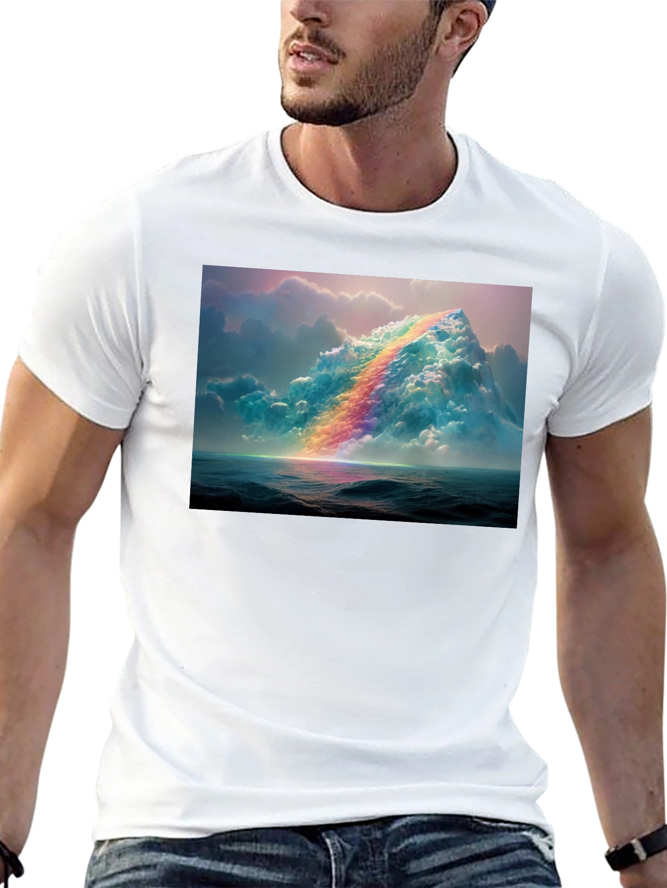 Rainbow Cloudscape Graphic Tee - Artistic Print T-Shirt