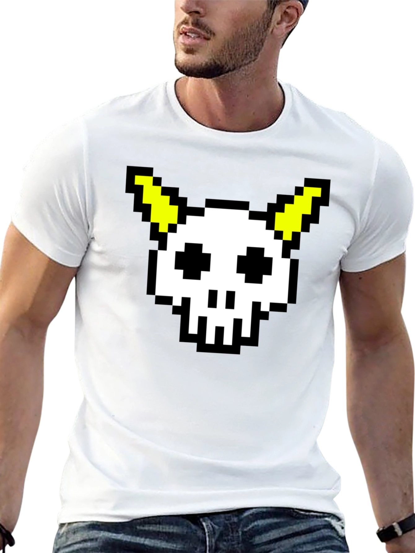 Pixel Skull & Horns Black T-Shirt