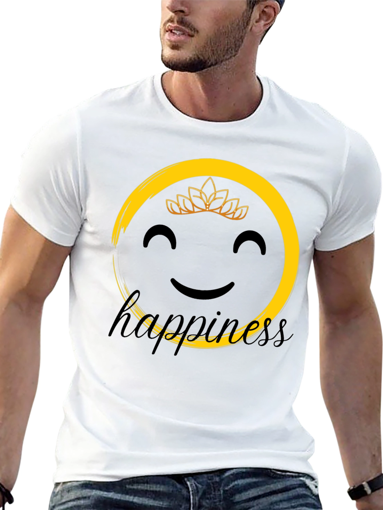 Happiness Graphic Tee - Smiley Face Crown Black T-Shirt