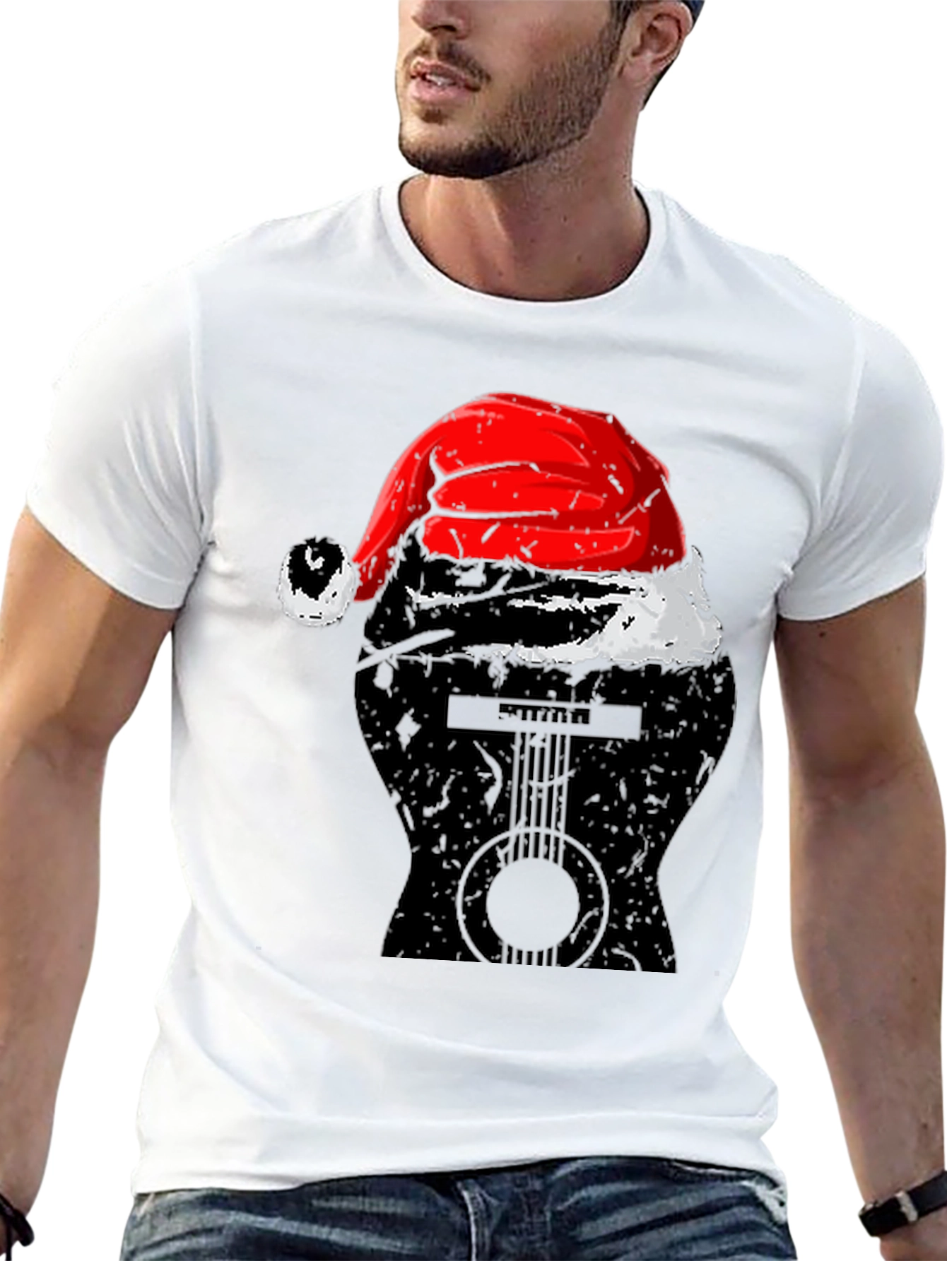 Guitar Santa Hat Graphic Tee