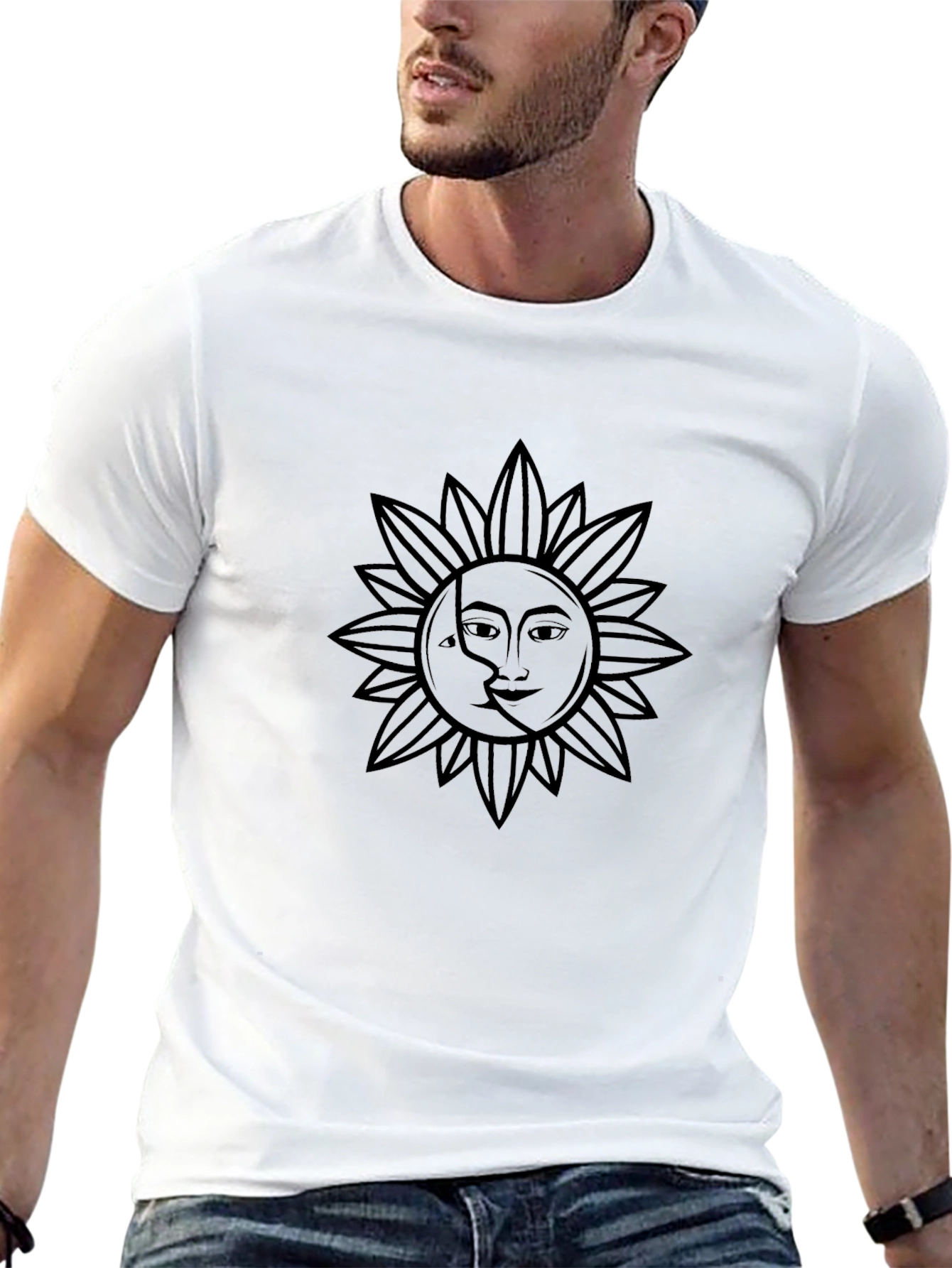 Celestial Sun & Moon Graphic Tee - Black