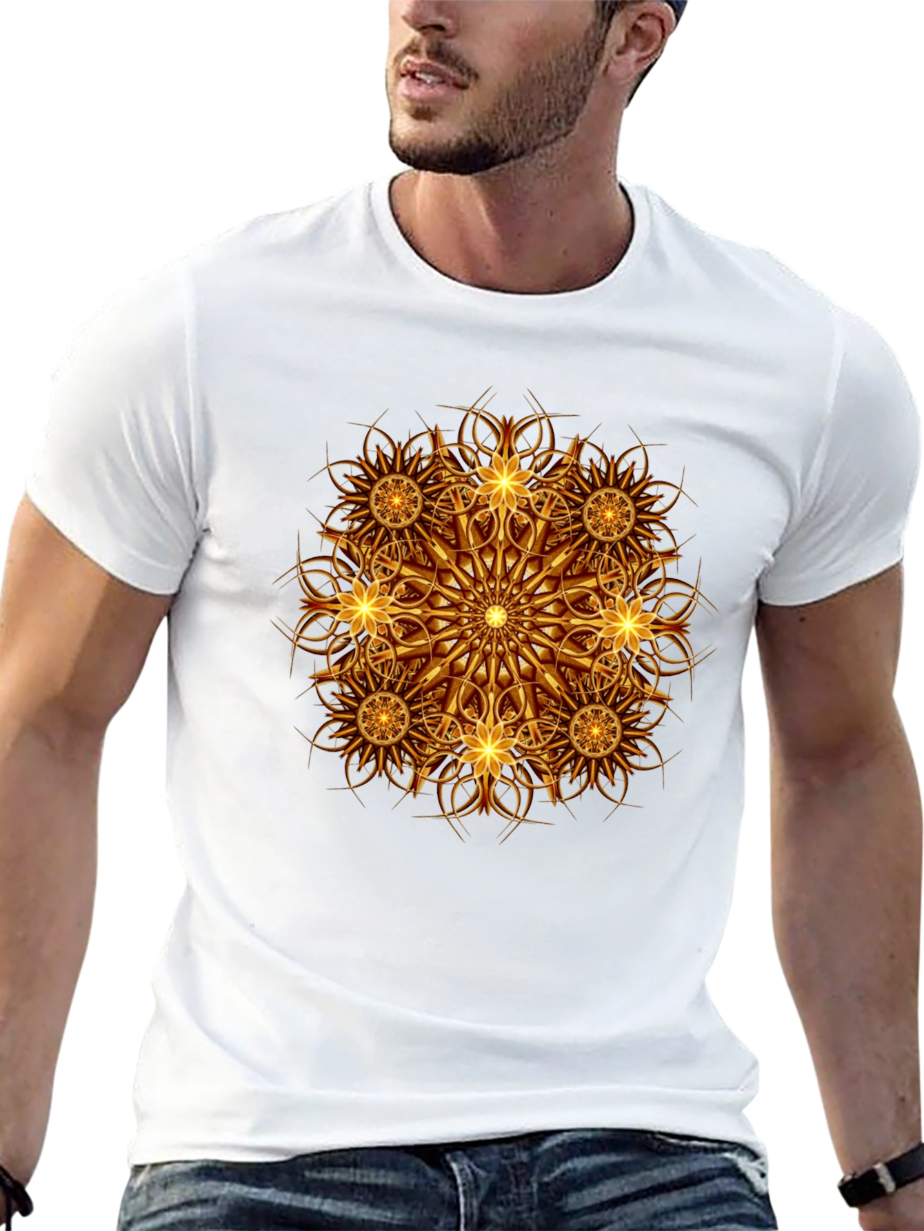 Golden Mandala Graphic Print Black T-Shirt