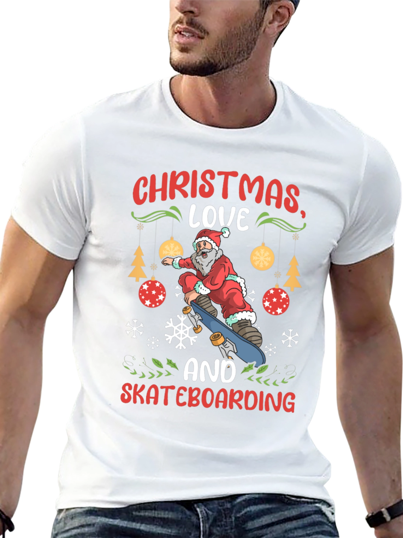 Christmas Skateboarding Santa Graphic T-Shirt