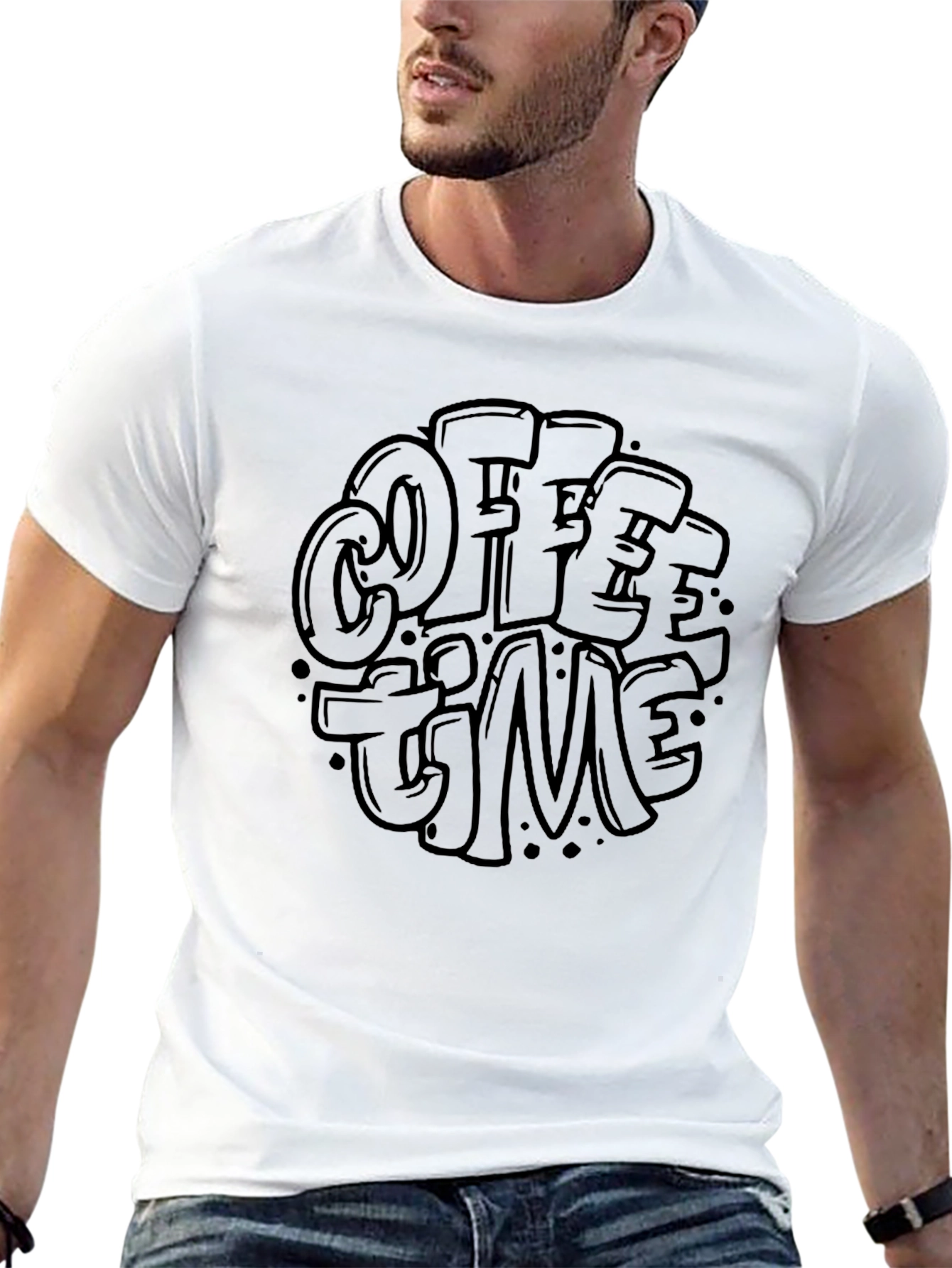 Coffee Time Graphic Tee - Black Crew Neck T-Shirt