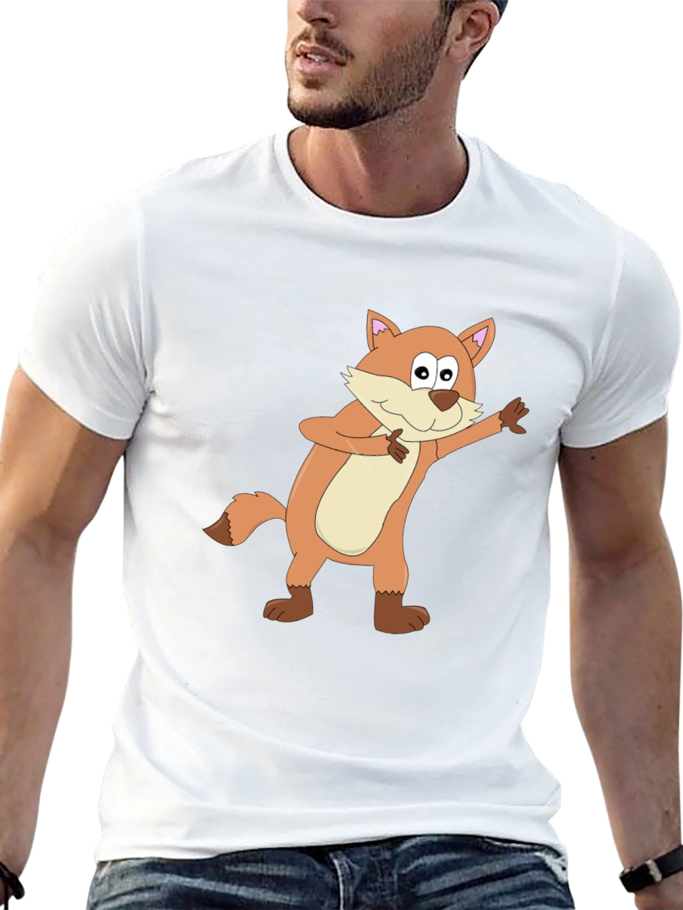 Cartoon Fox Graphic Black T-Shirt