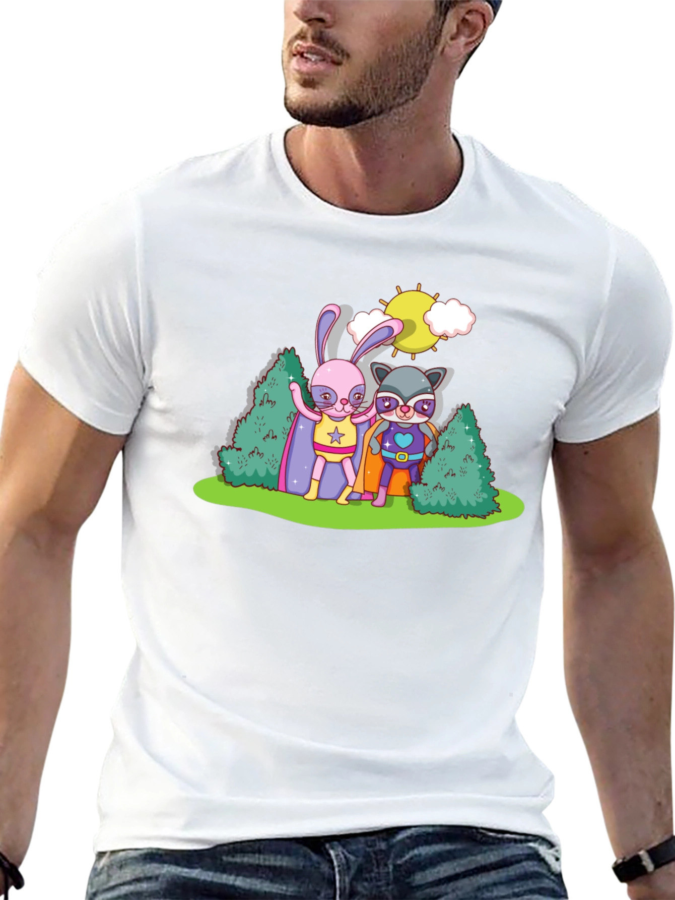 Superhero Bunny & Raccoon Graphic Tee
