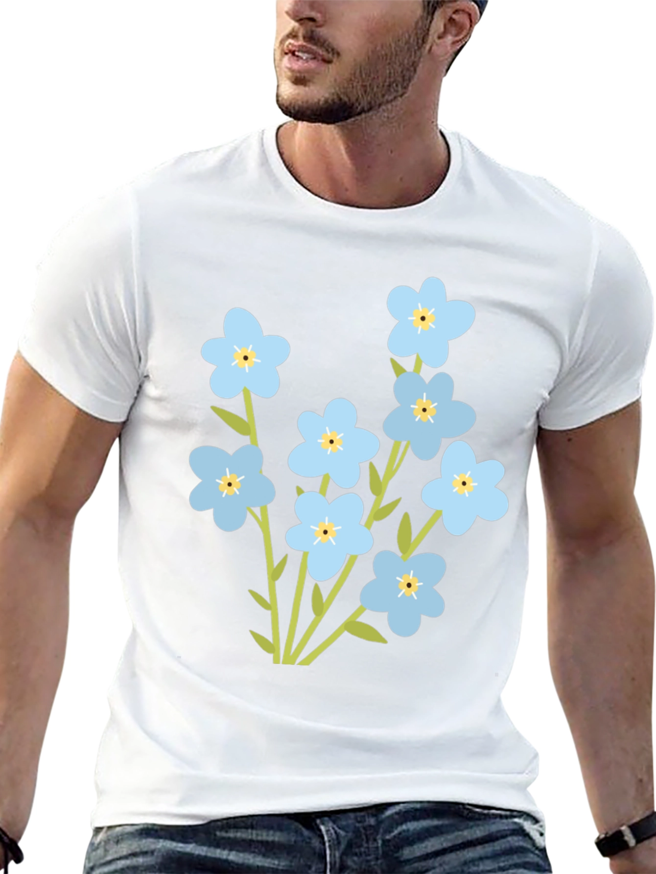 Forget-Me-Not Flower Graphic Tee - Black