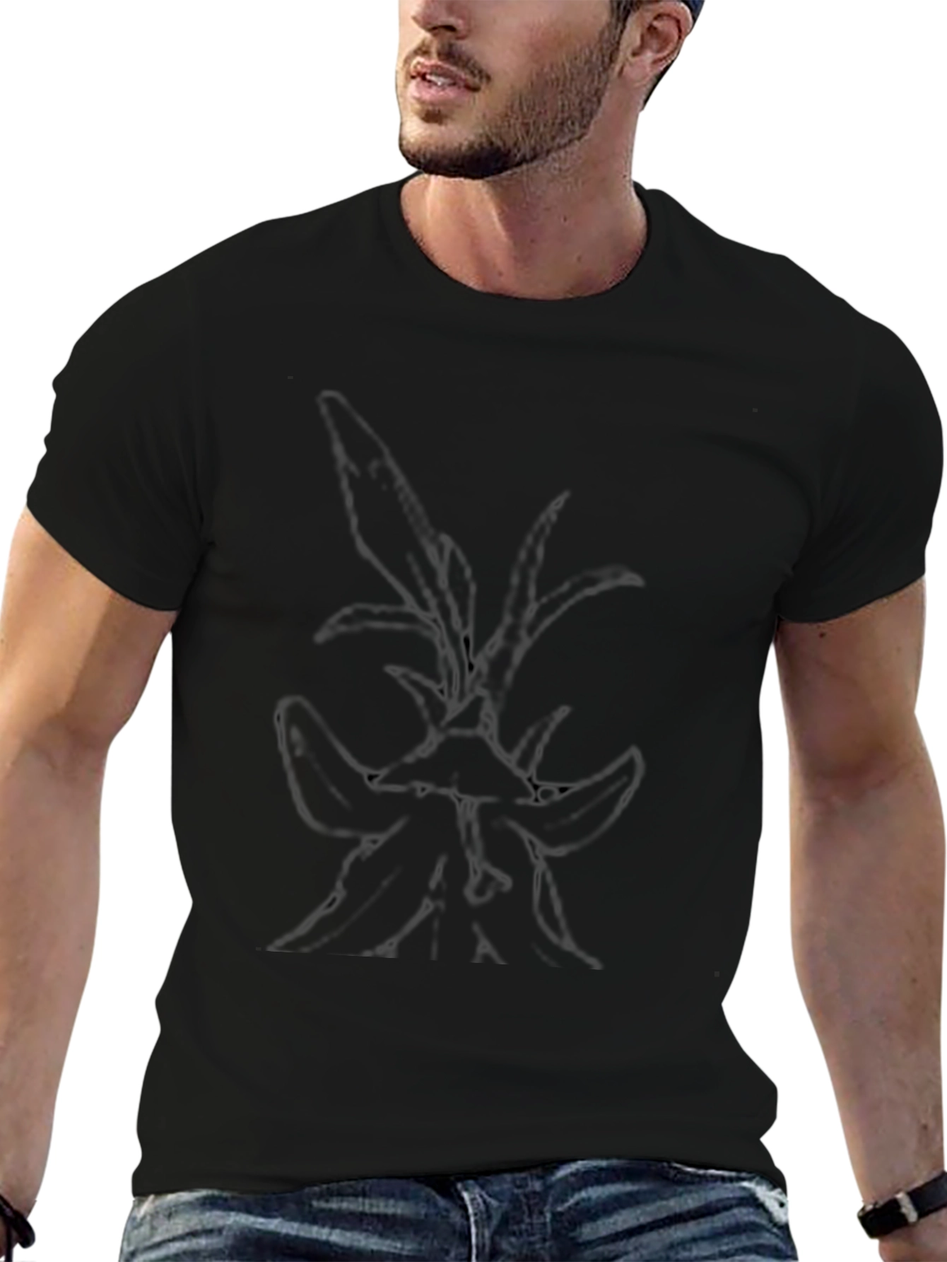 Mens Black Graphic Tee - Abstract Nature Design