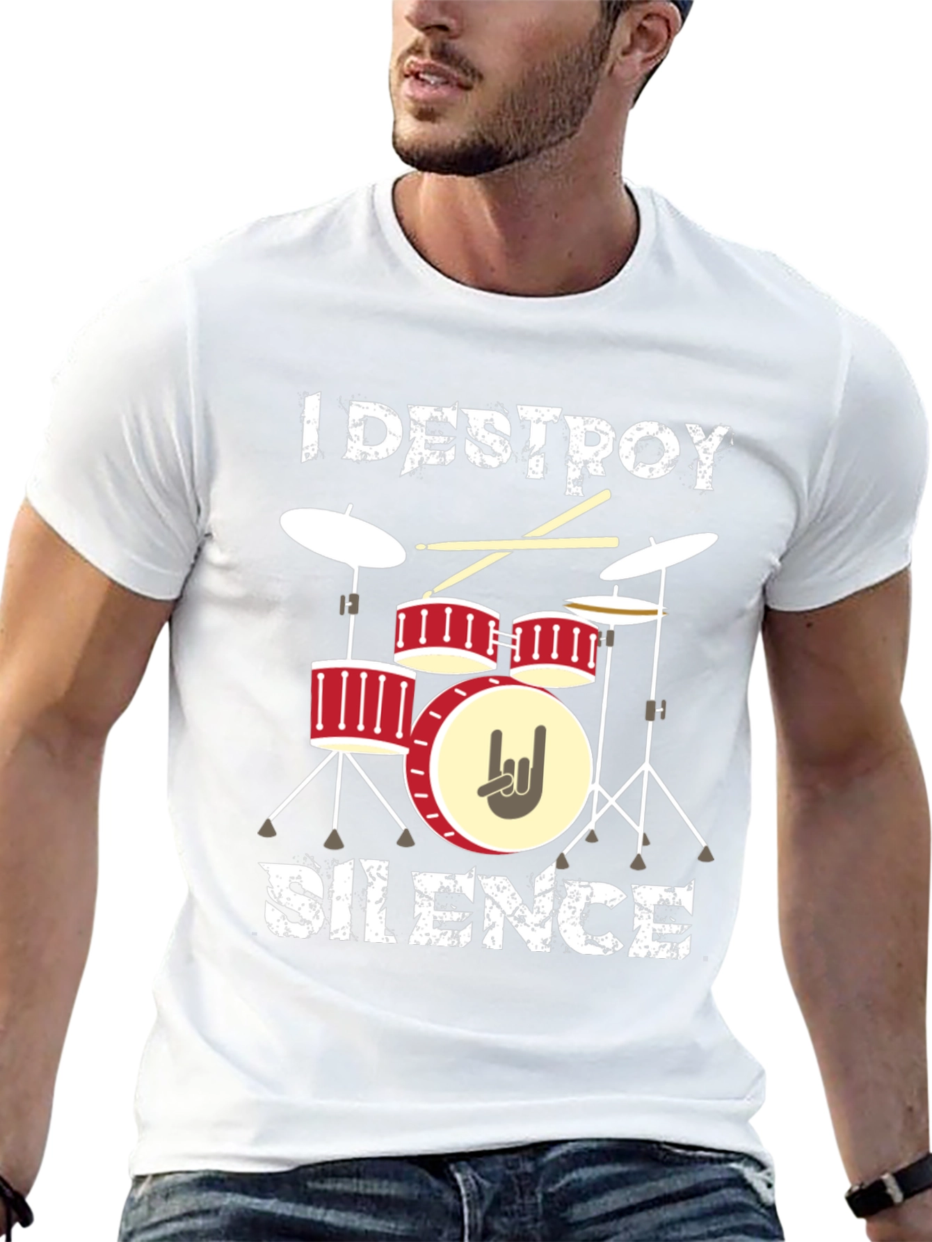 I Destroy Silence Graphic Tee Drummer Music Lover