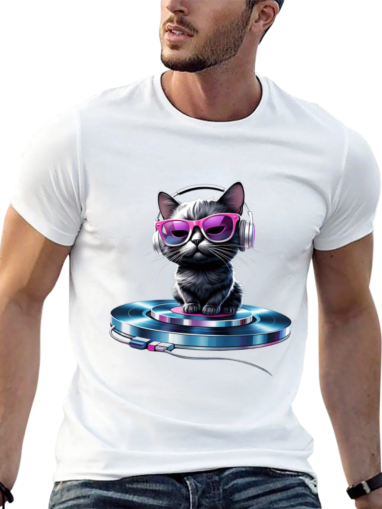 Cool Cat DJ T-Shirt - Black Graphic Tee