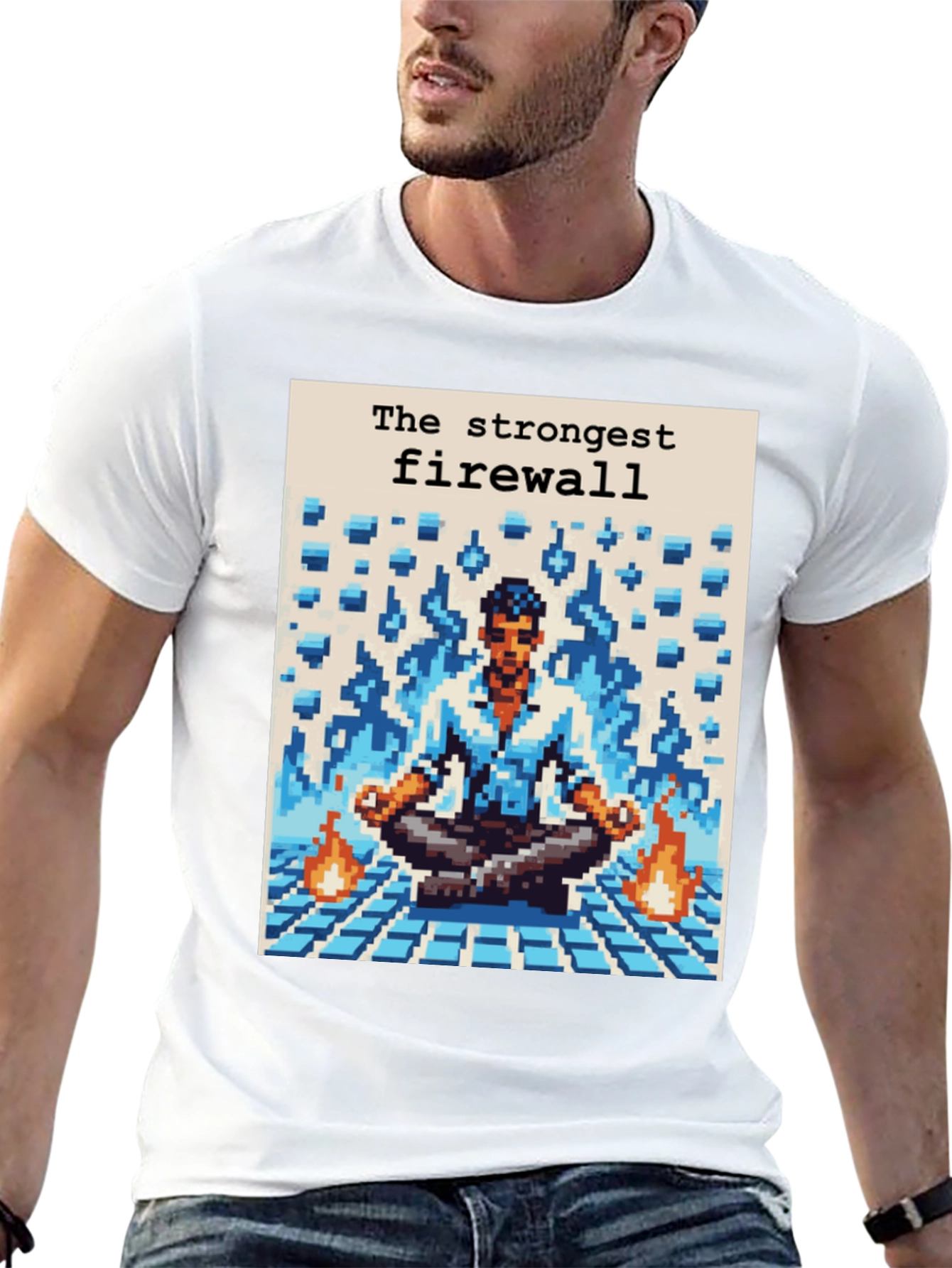 Strongest Firewall Pixel Art Black T-Shirt