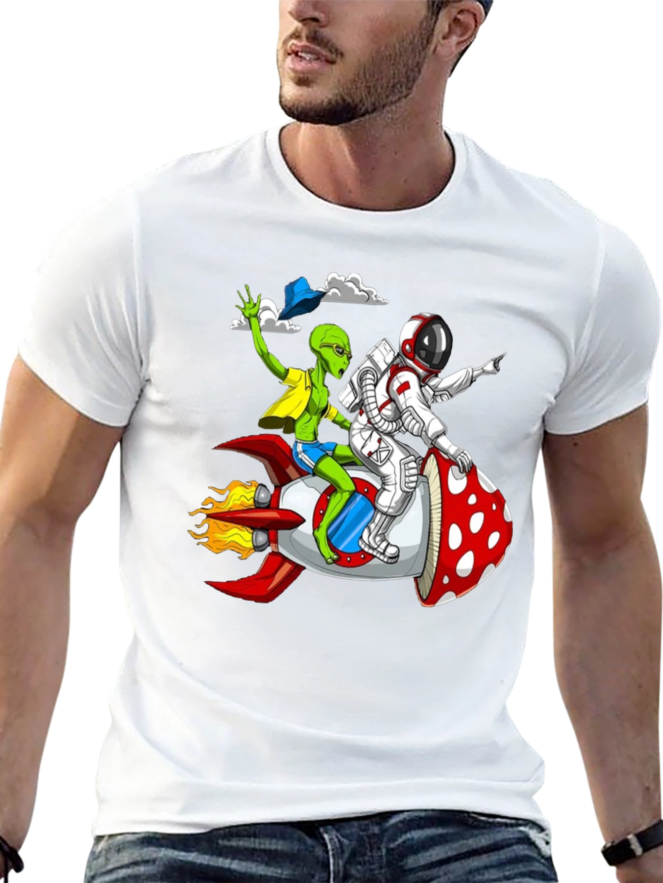 Alien & Astronaut Rocket Ride Graphic Tee