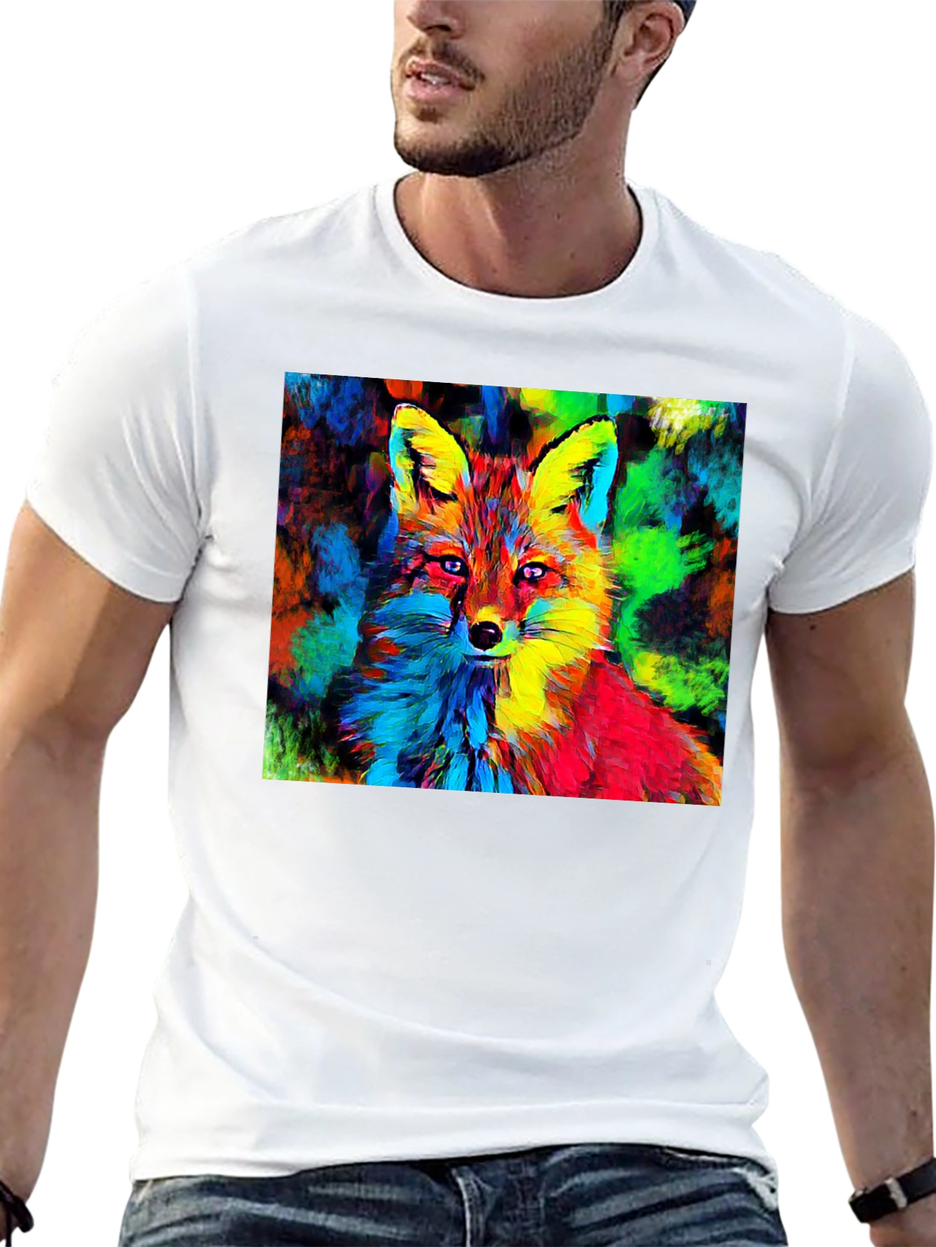 Vibrant Fox Graphic Tee - Artistic Animal Print