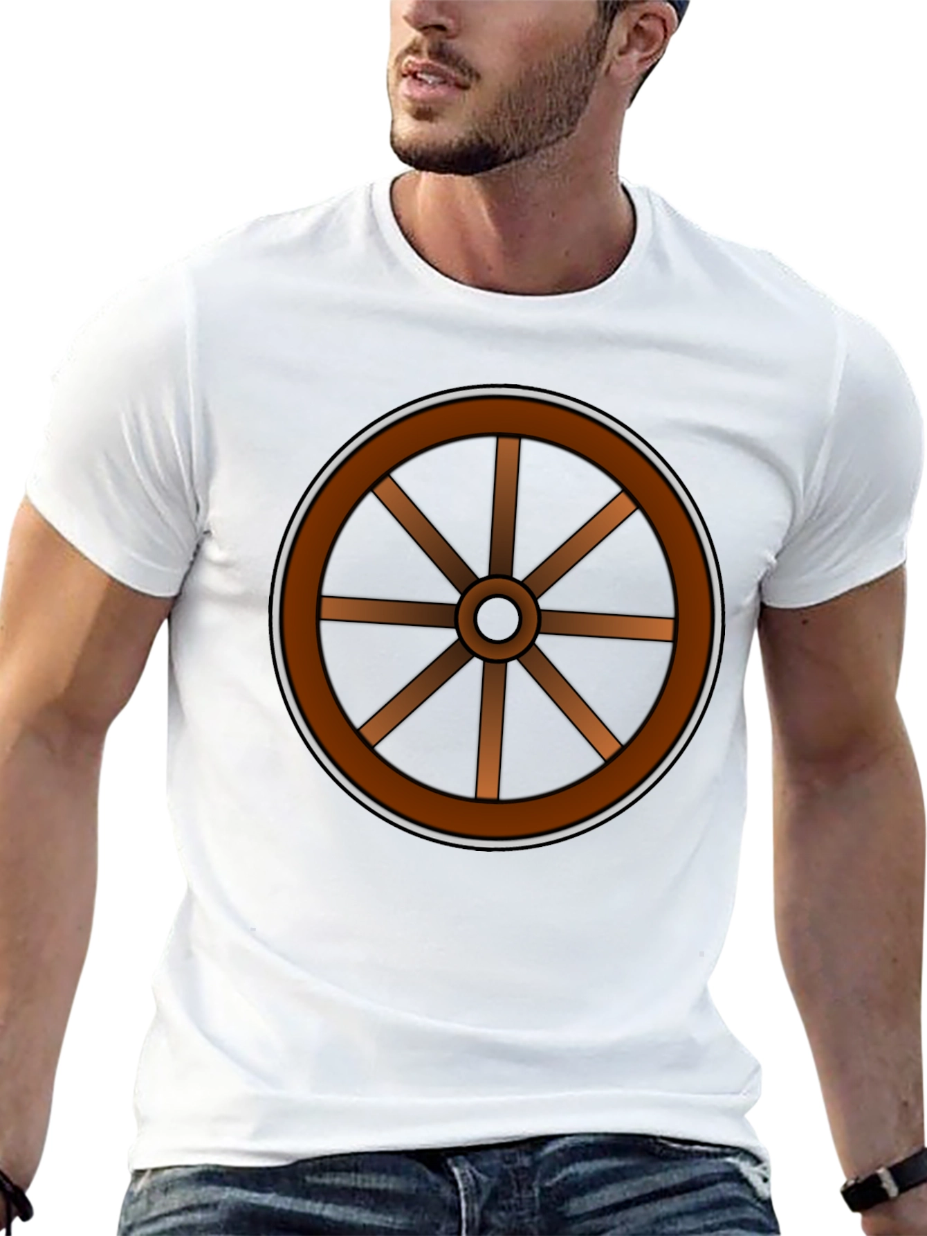 Rustic Wheel Graphic Tee - Black Cotton T-Shirt