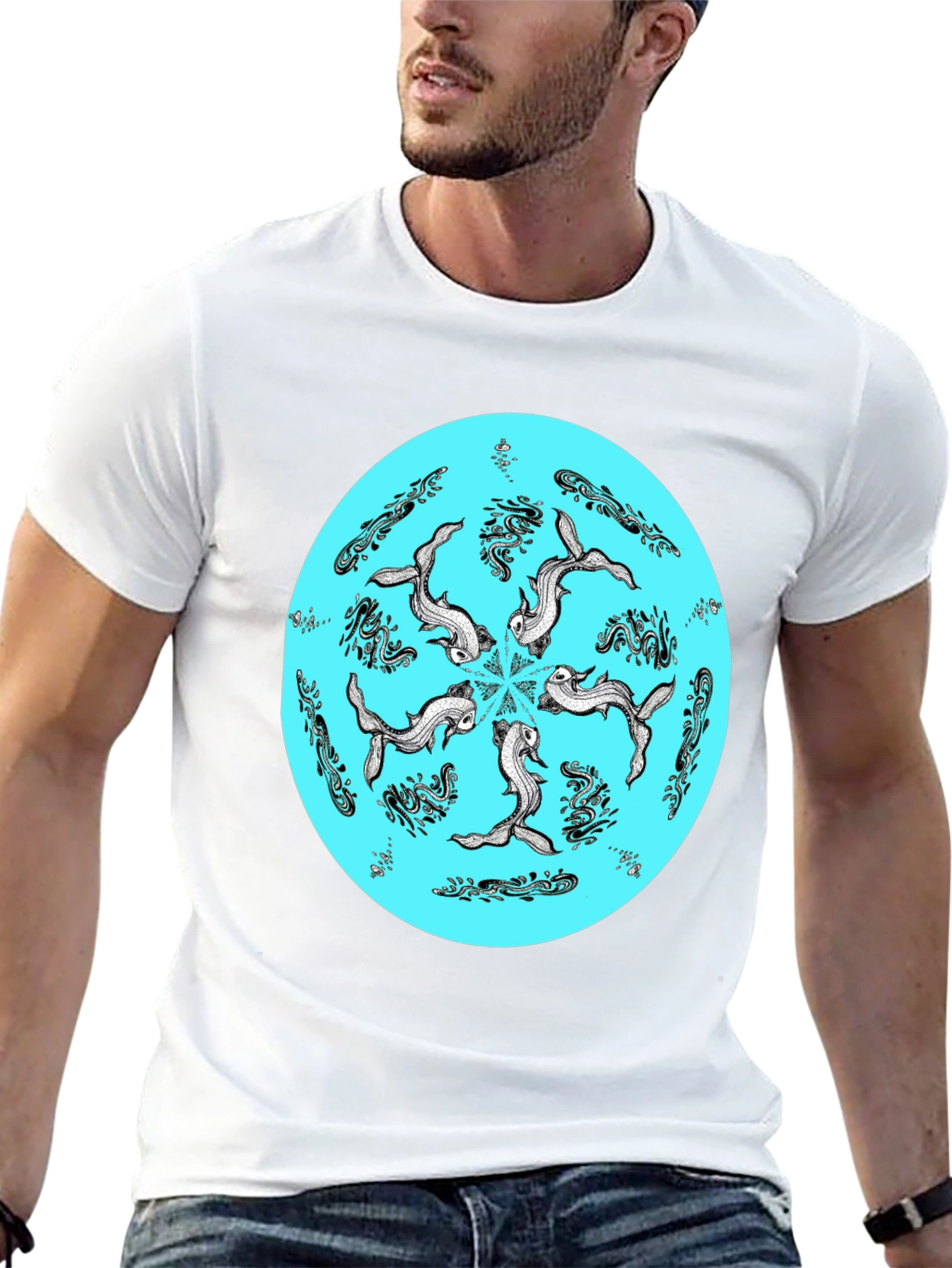 Koi Fish Mandala Graphic Tee - Unique Black T-Shirt