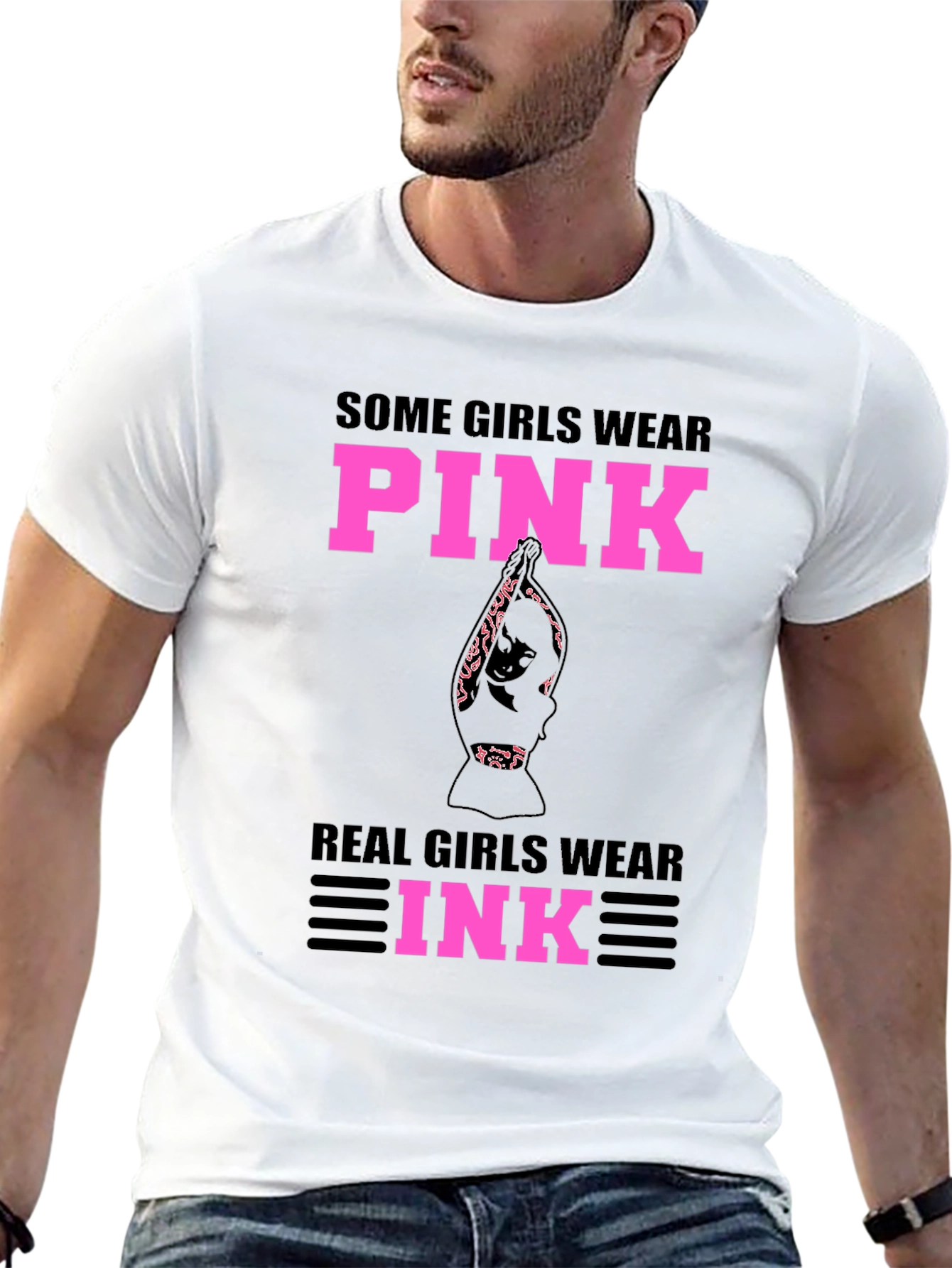 Pink and Ink Graphic Tee - Statement T-Shirt