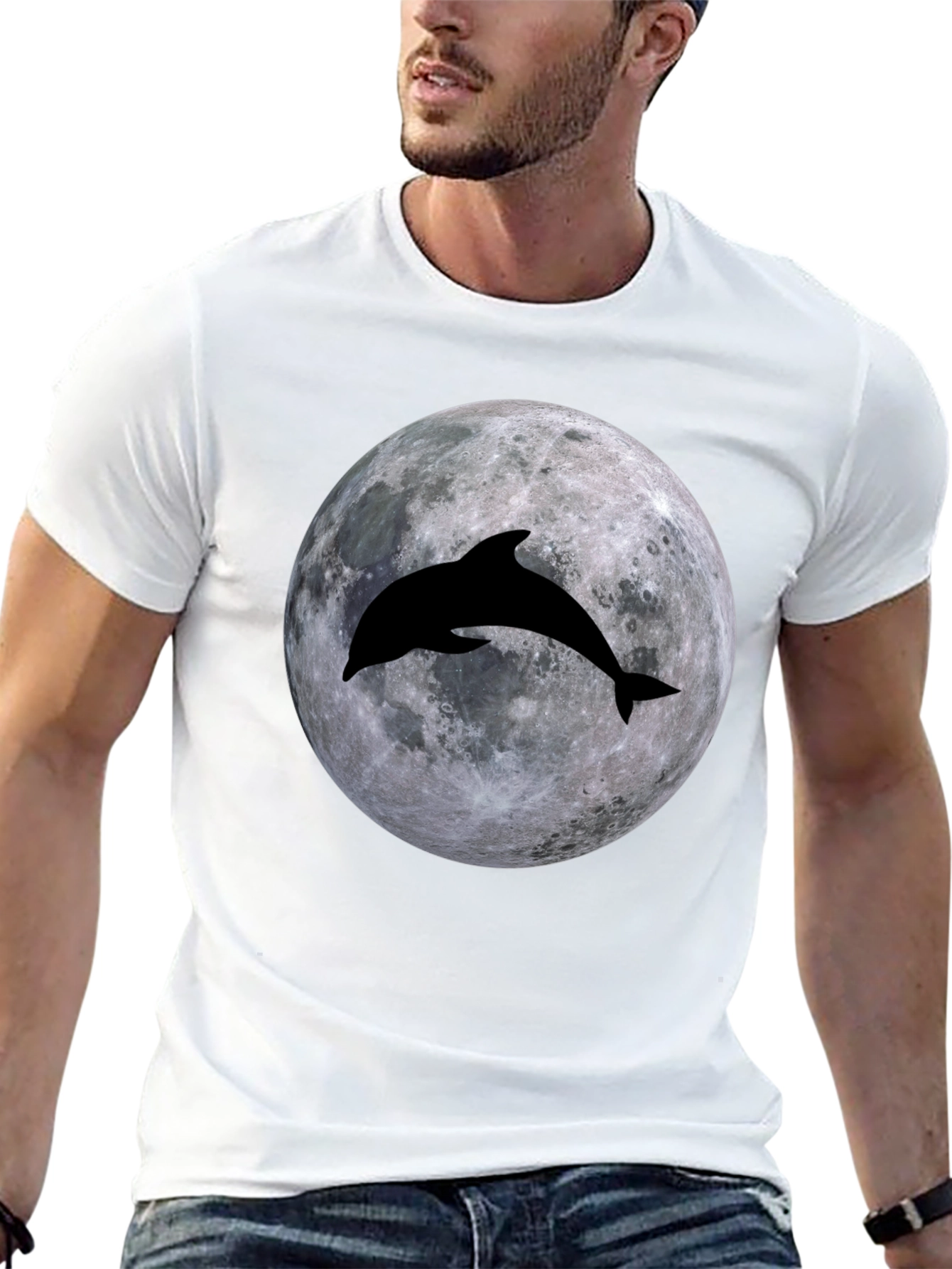 Dolphin Moon Graphic T-Shirt - Black