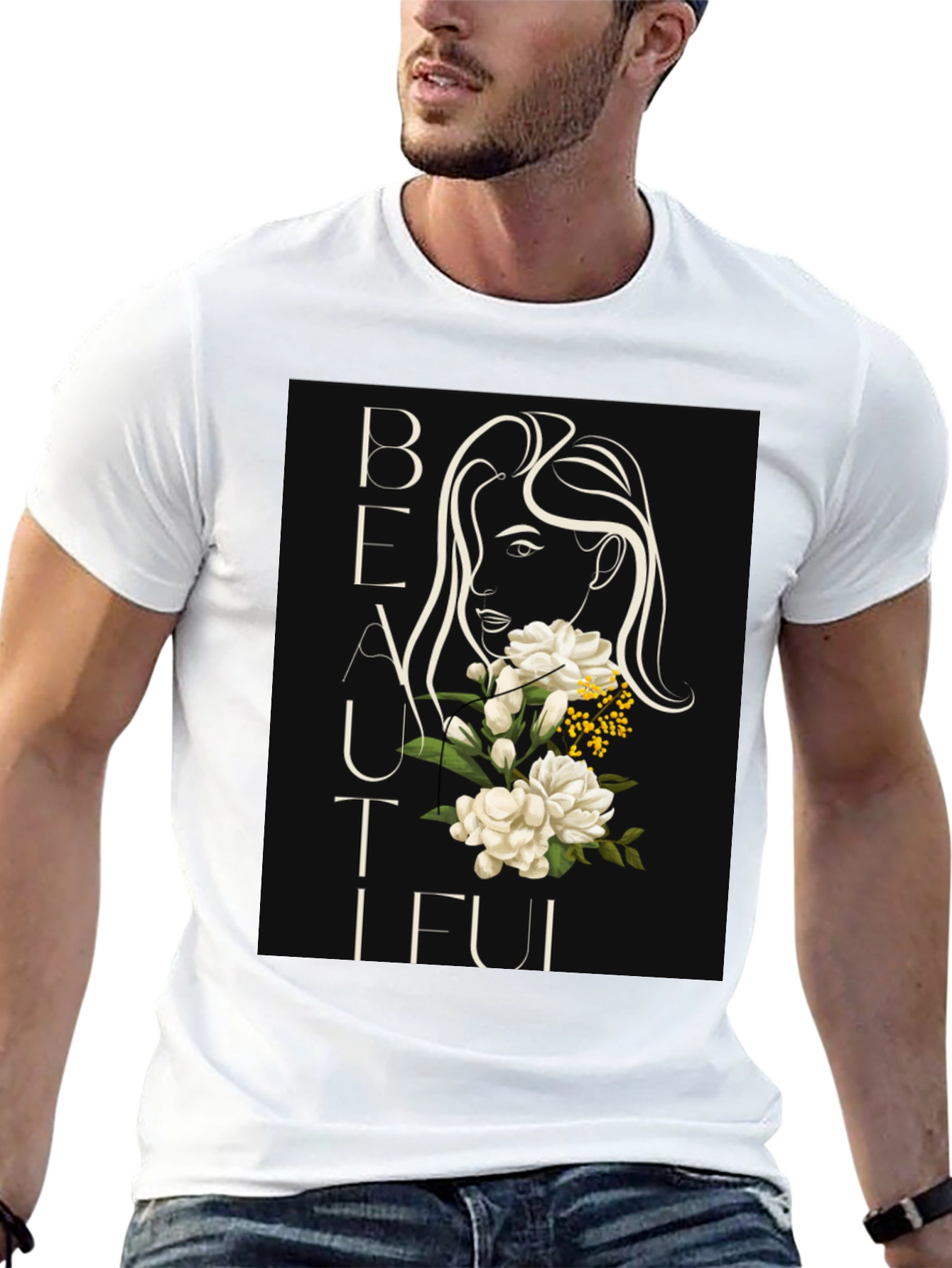 Elegant Floral Woman Black T-Shirt