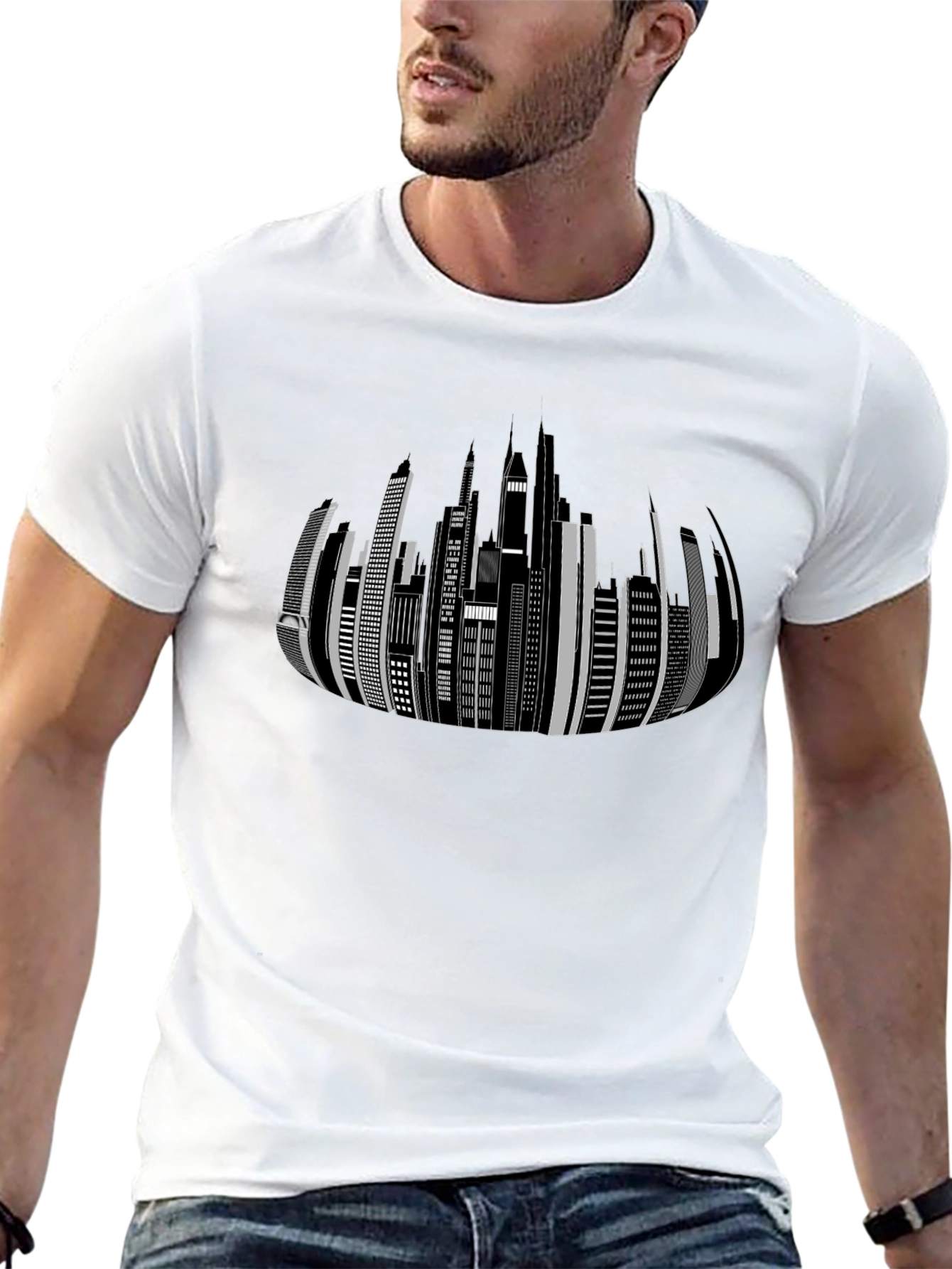 Cityscape Graphic Print Black T-Shirt
