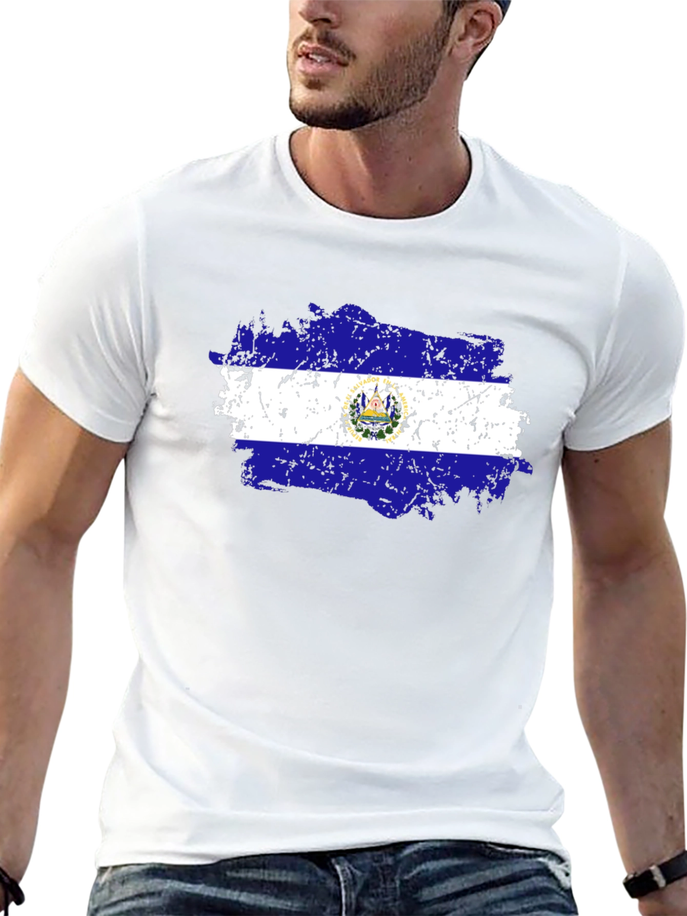 El Salvador Flag T-Shirt Black Cotton Tee