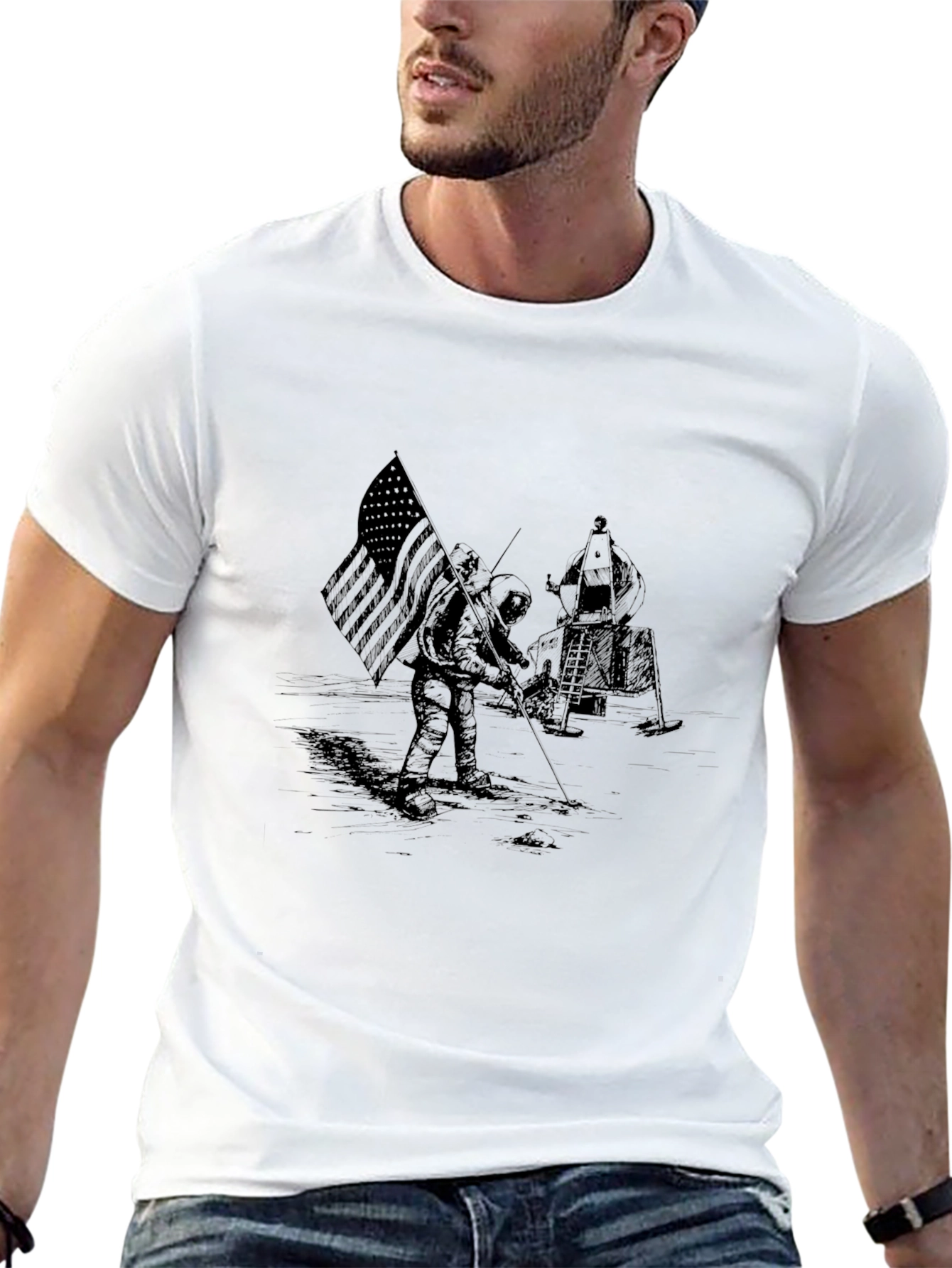 Moon Landing Graphic Black T-Shirt