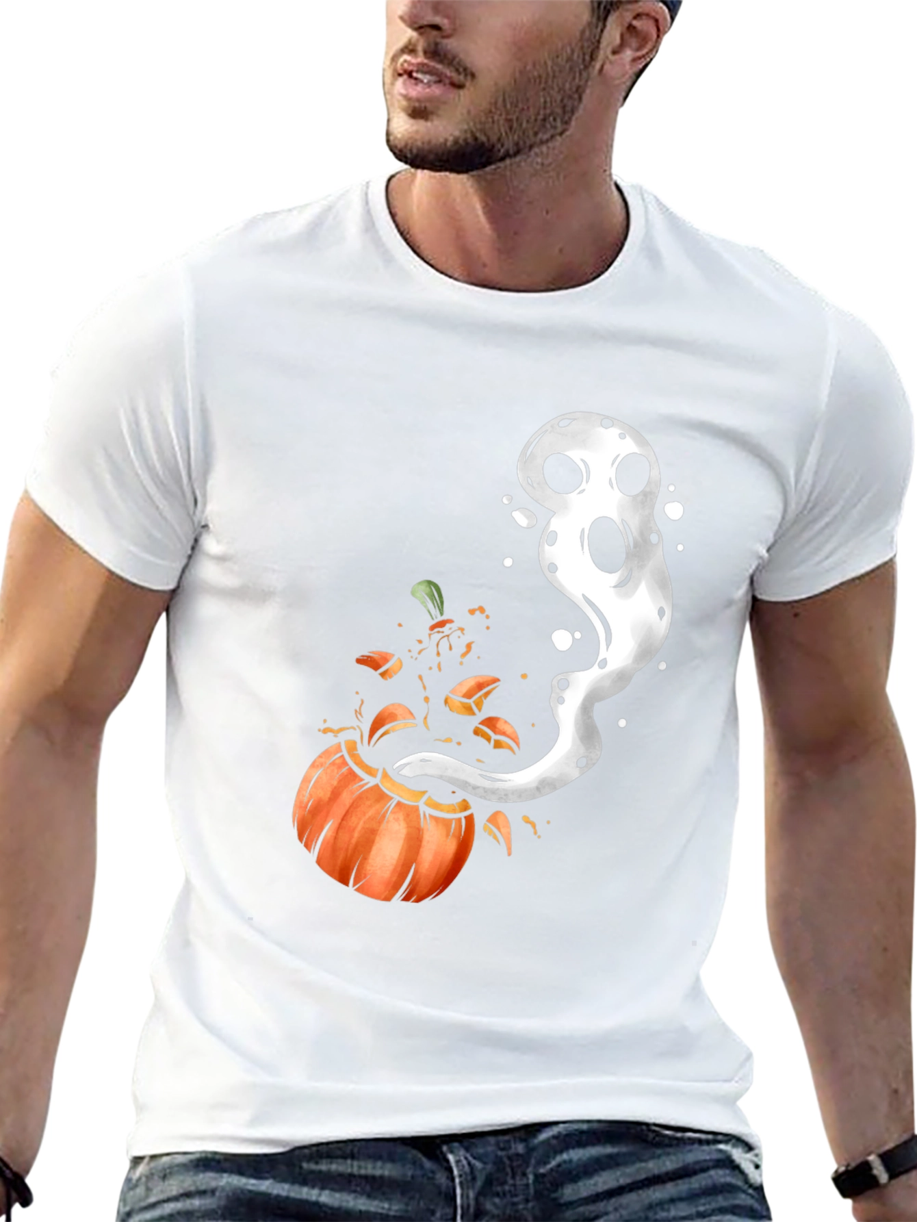 Halloween Pumpkin Ghost Black T-Shirt