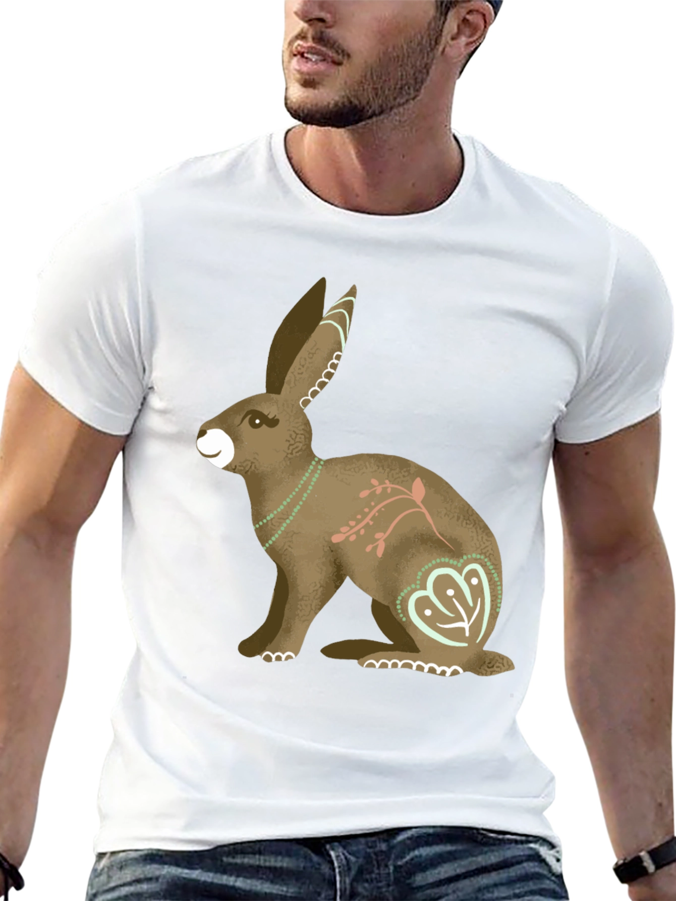 Hare Graphic Print Mens T-Shirt - Black