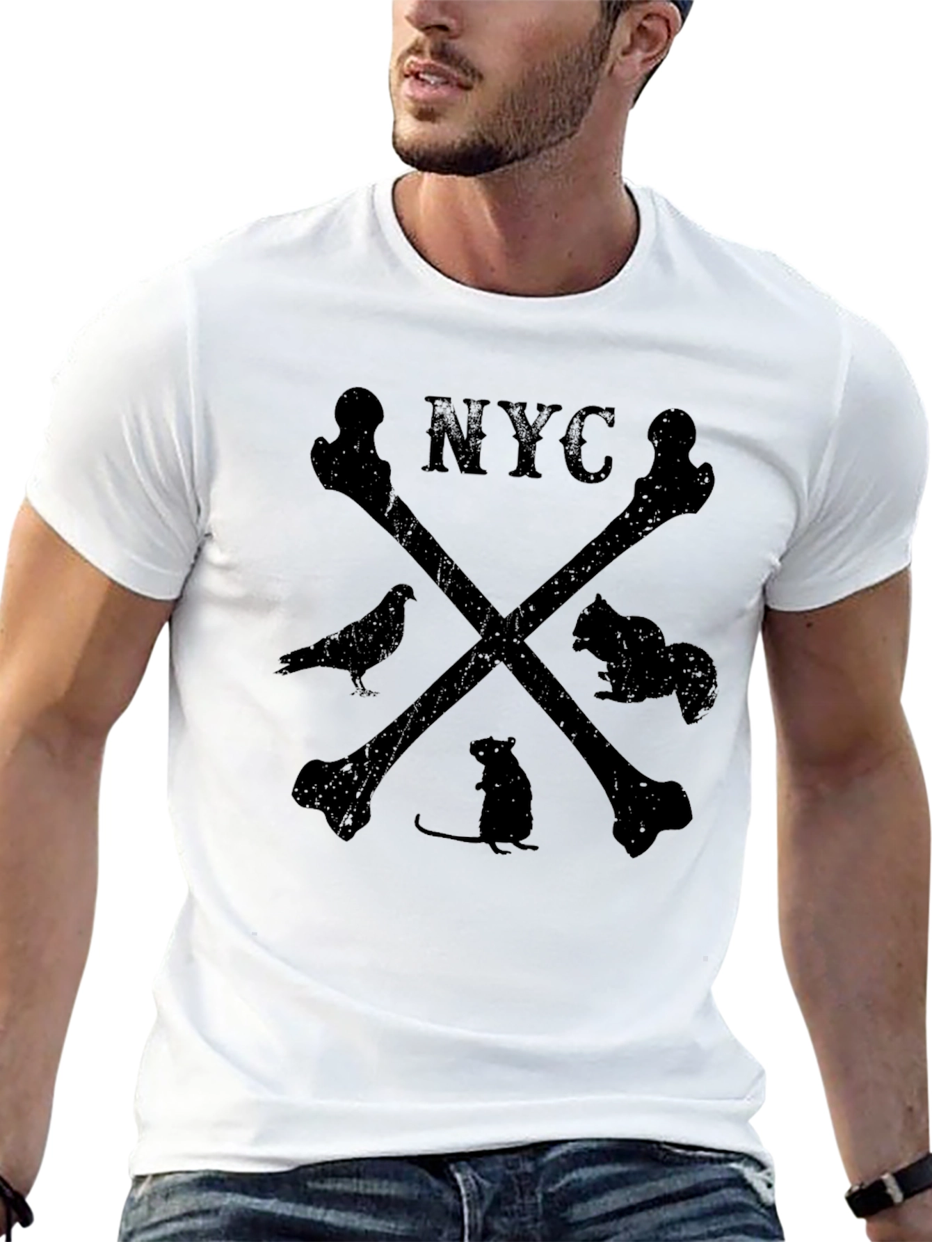 NYC Bones T-Shirt with Animal Silhouette Design