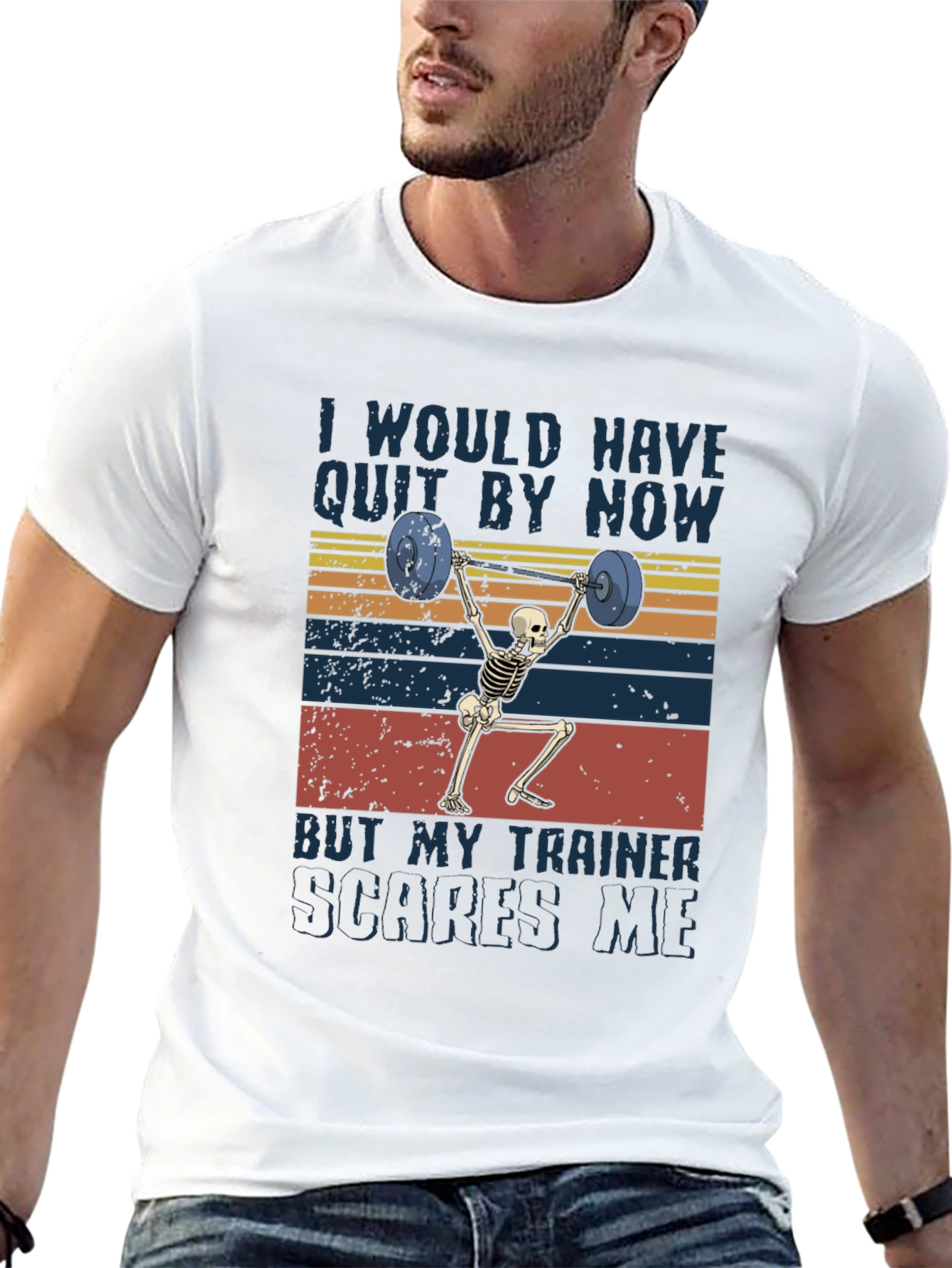 Trainer Scares Me Skeleton Weightlifting Graphic Tee