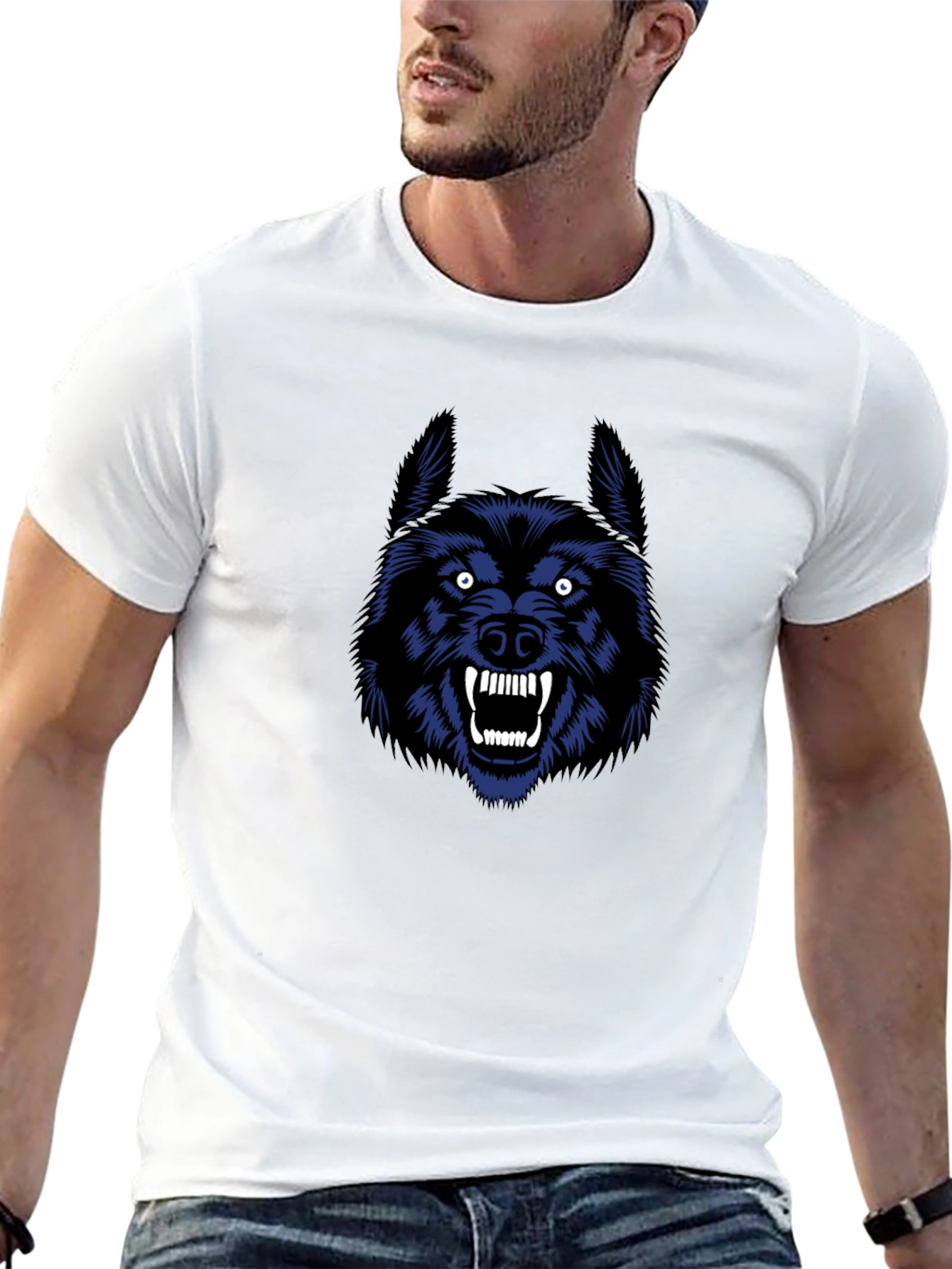 Fierce Wolf Graphic Tee - Black Cotton T-Shirt