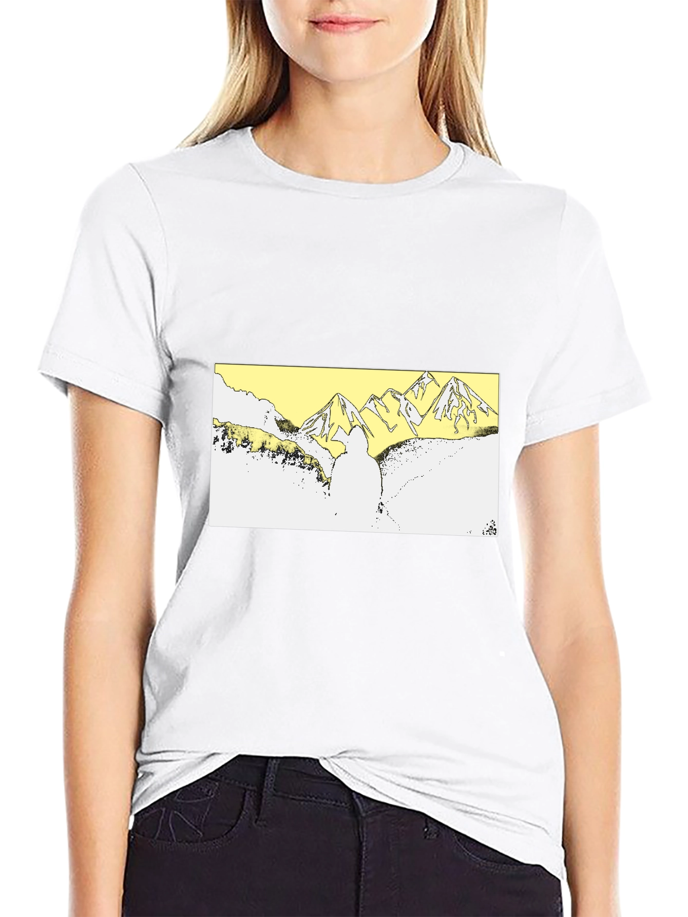 Black T-Shirt with Mountain Landscape Graphic