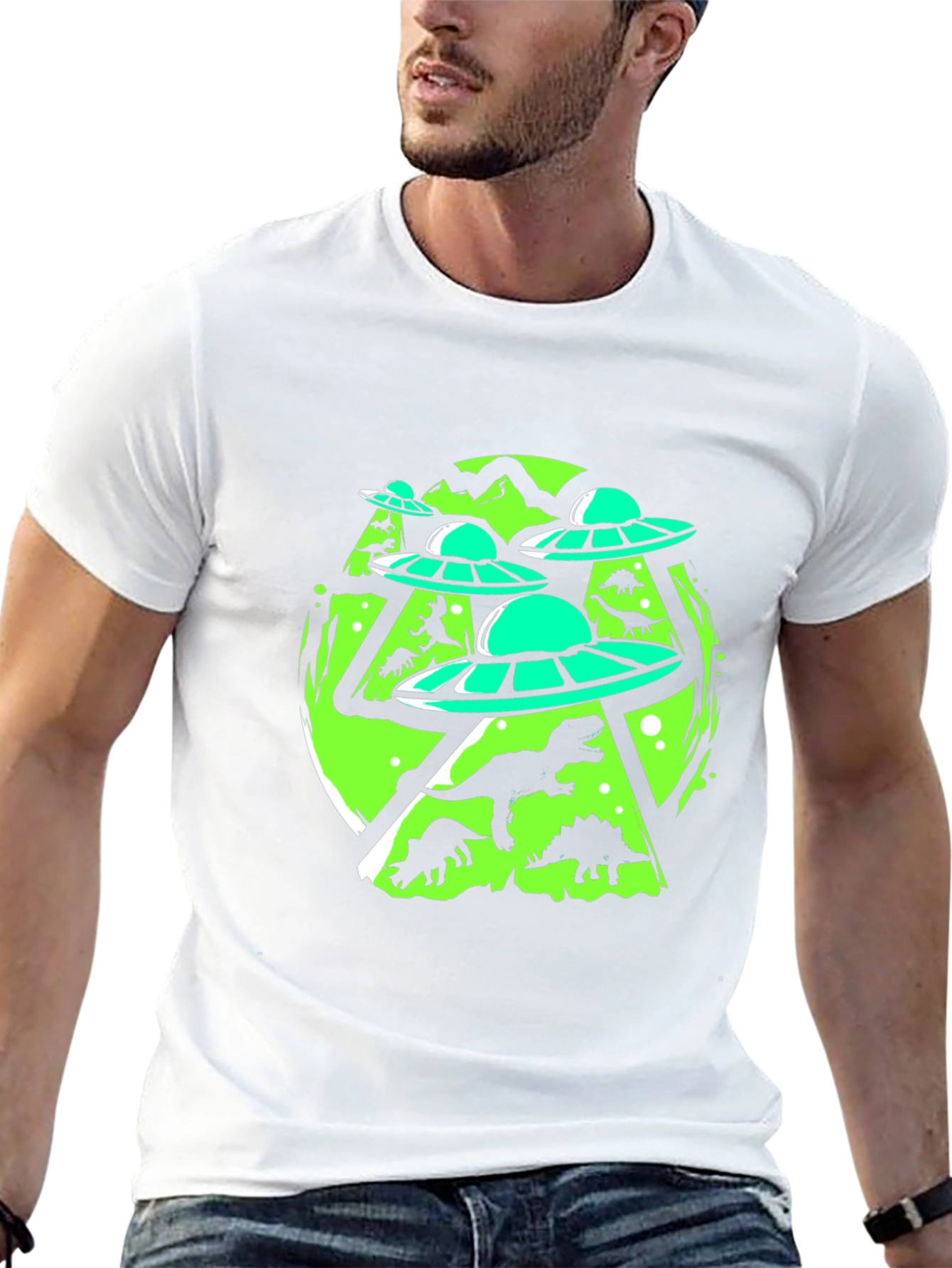 UFO Dinosaur Graphic Tee - Black Cotton Blend