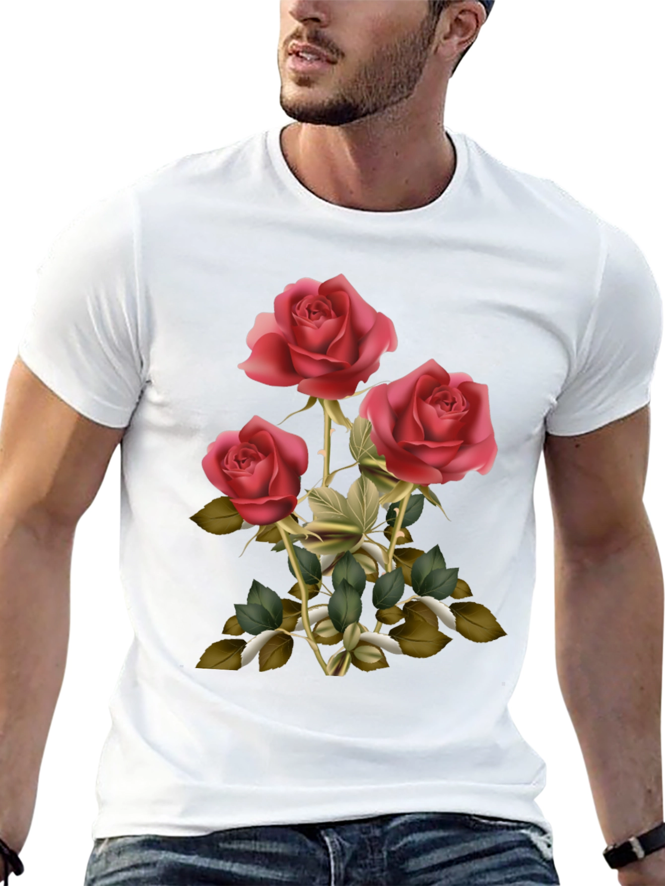 Rose Graphic Mens Tee - Elegant Floral Design