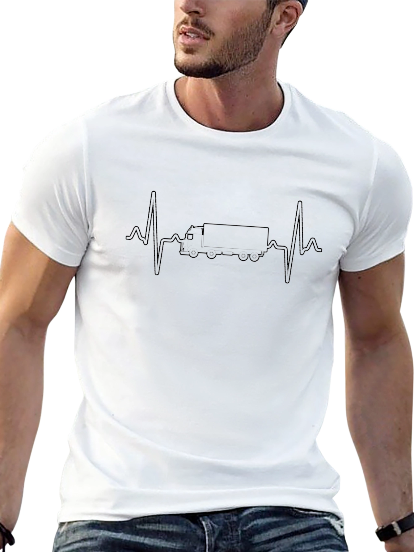 Trucker Heartbeat T-Shirt - Black Crew Neck Tee