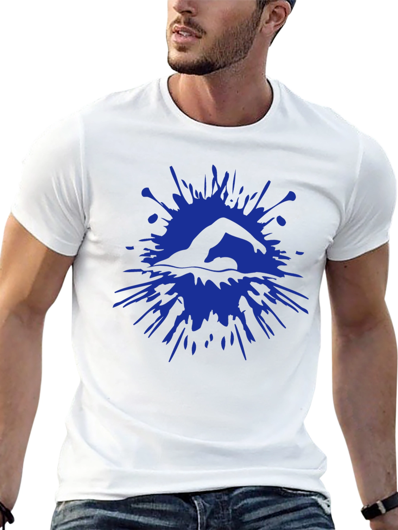 Swimmer Splash Graphic Tee - Black Cotton T-Shirt