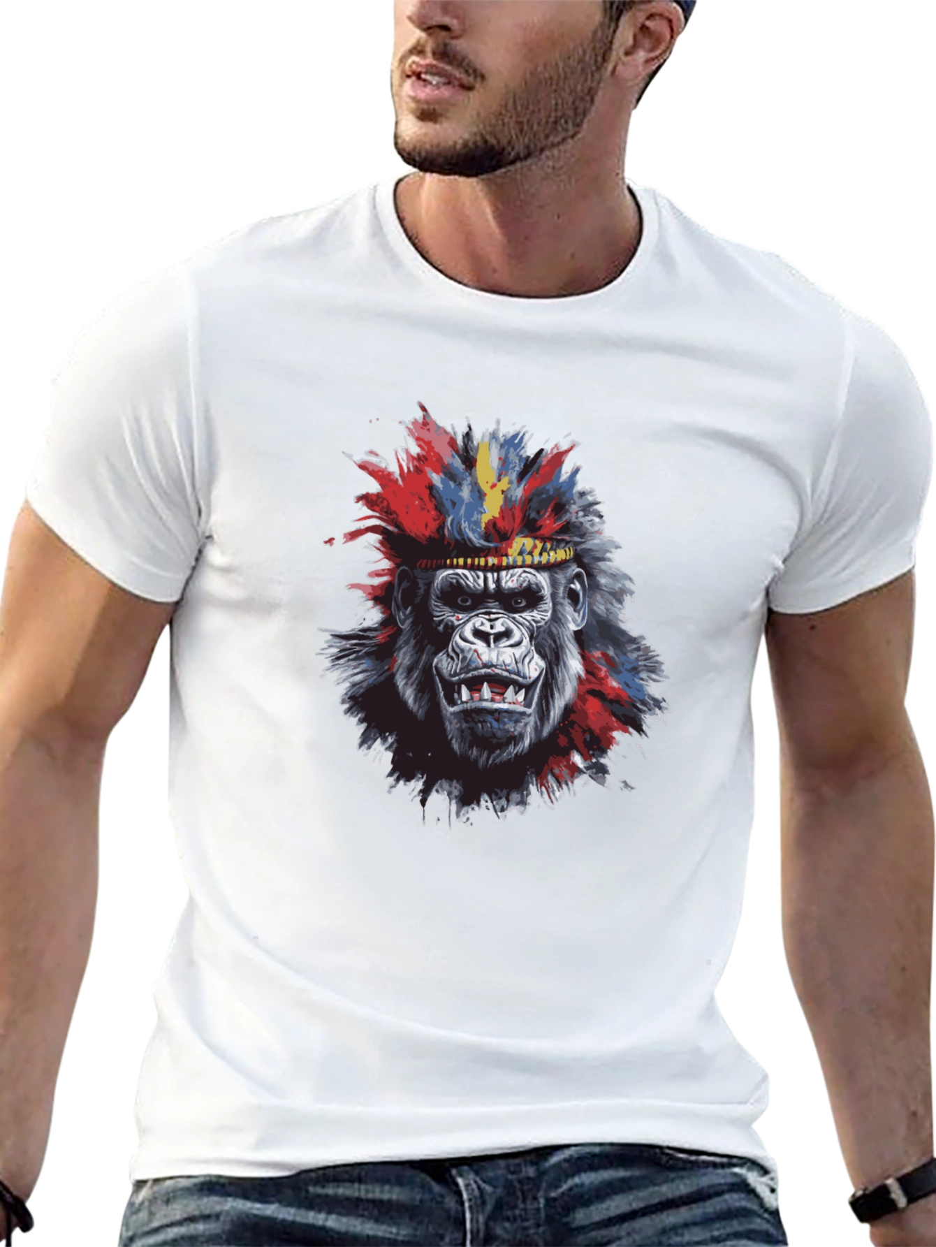 Cool Gorilla Tee: Tribal Headdress Design
