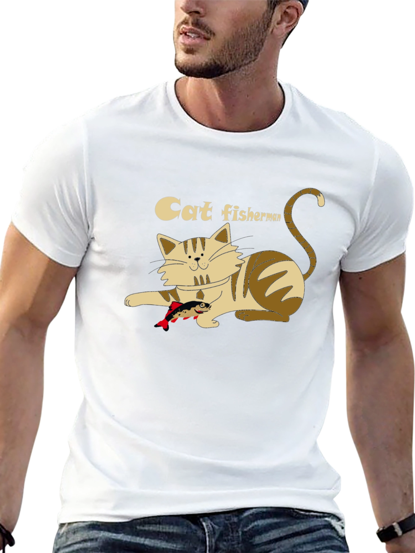 Cat Fisherman Graphic T-Shirt