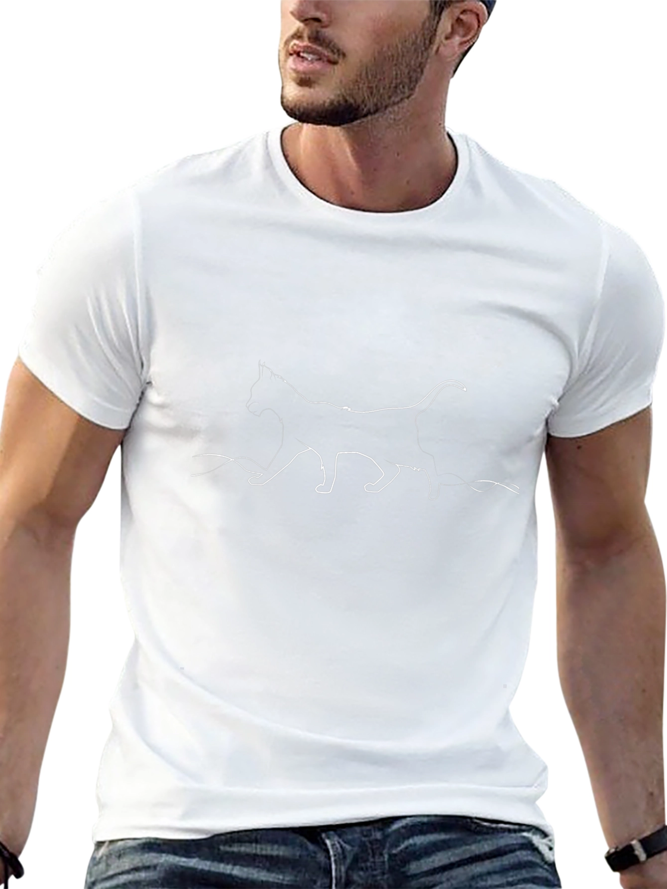 Minimalist Cat Silhouette Black T-Shirt