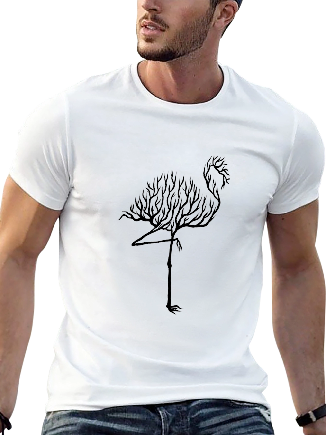 Nature Flamingo Graphic Tee - Black Cotton Blend