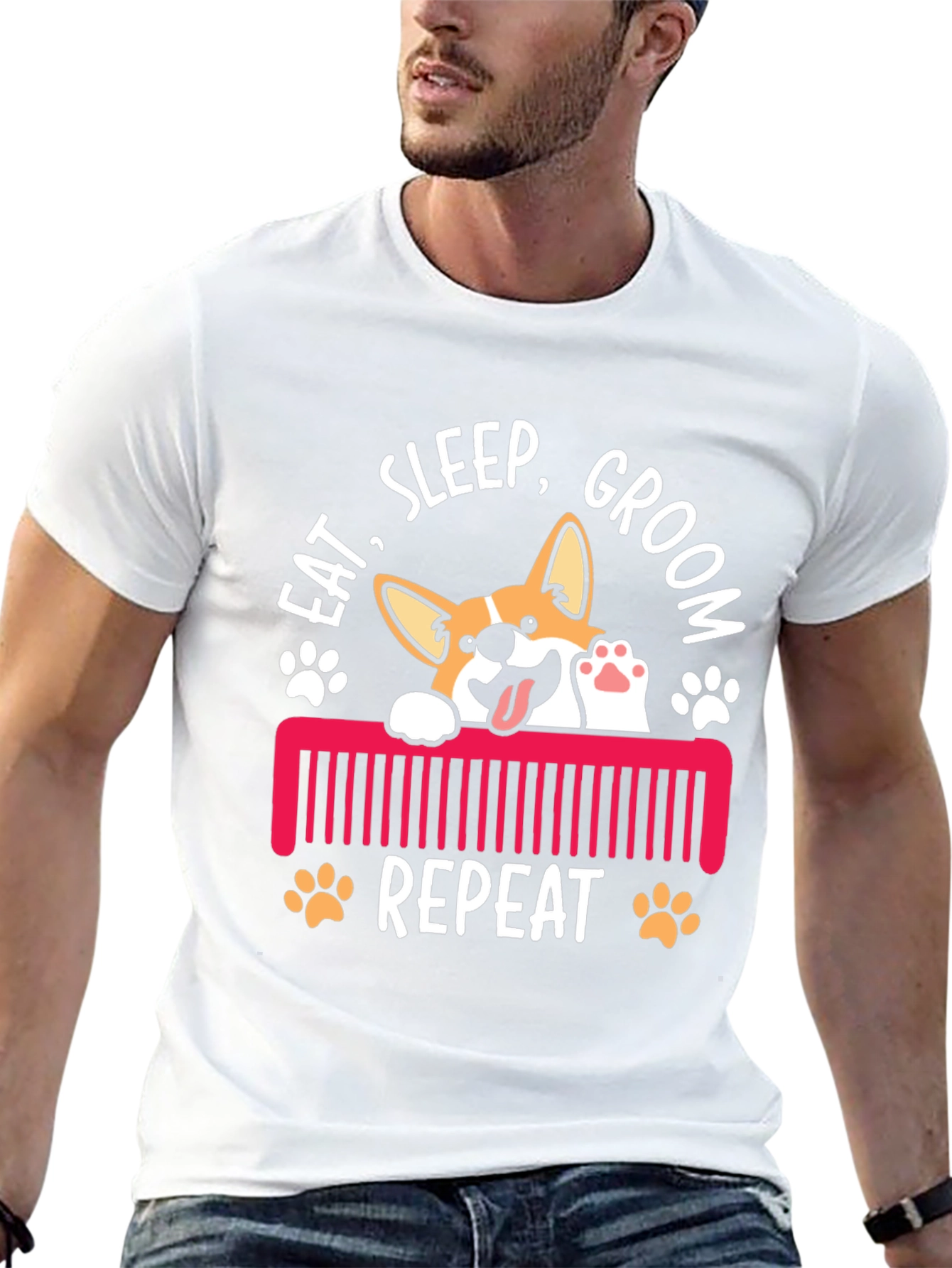 Eat Sleep Groom Repeat Corgi T-Shirt