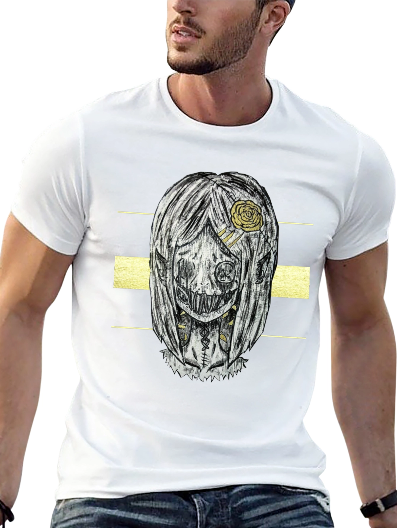 Creepy Doll Graphic Print T-Shirt - Black