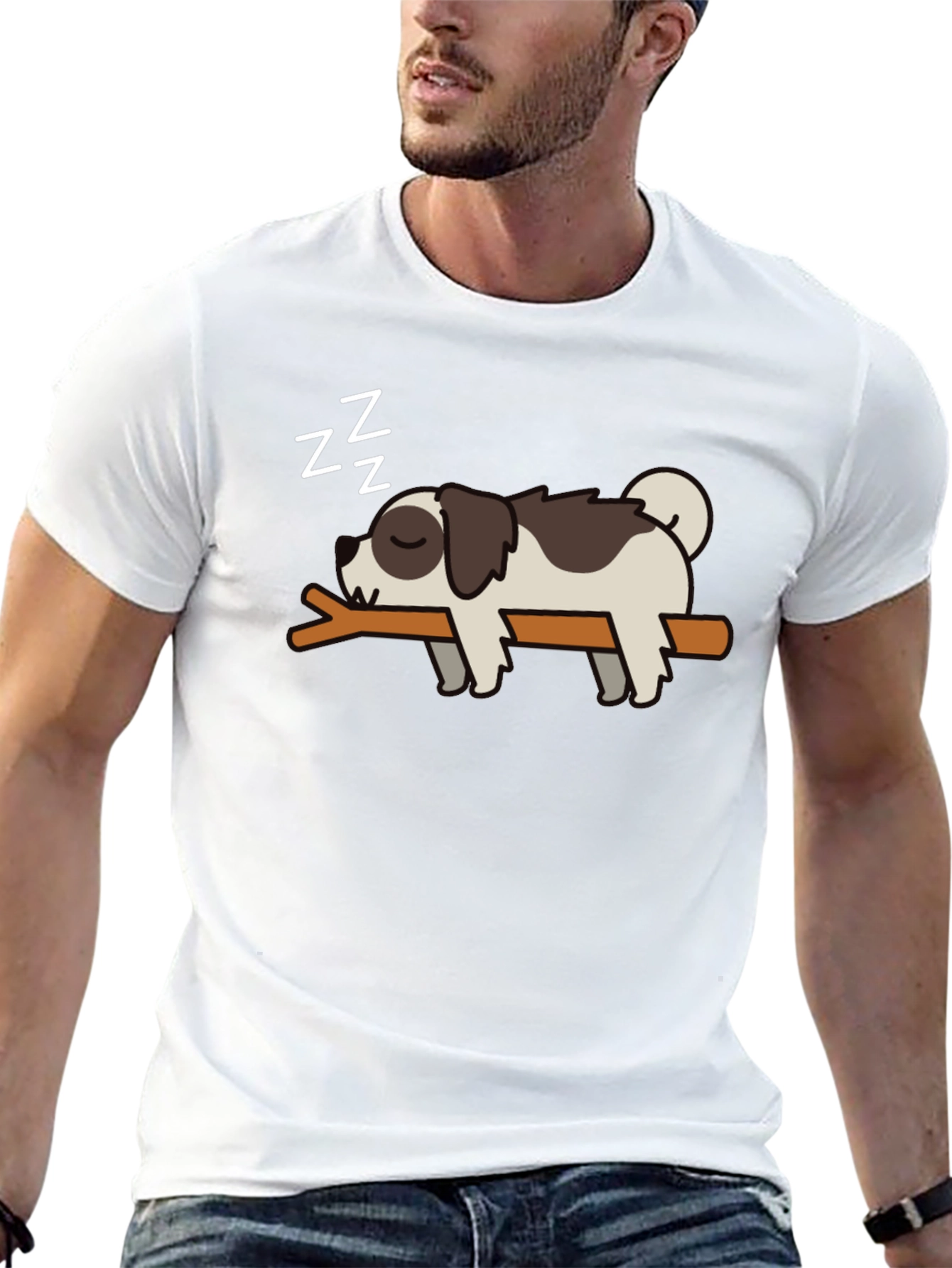 Cute Sleeping Dog T-Shirt - Mens Black Tee