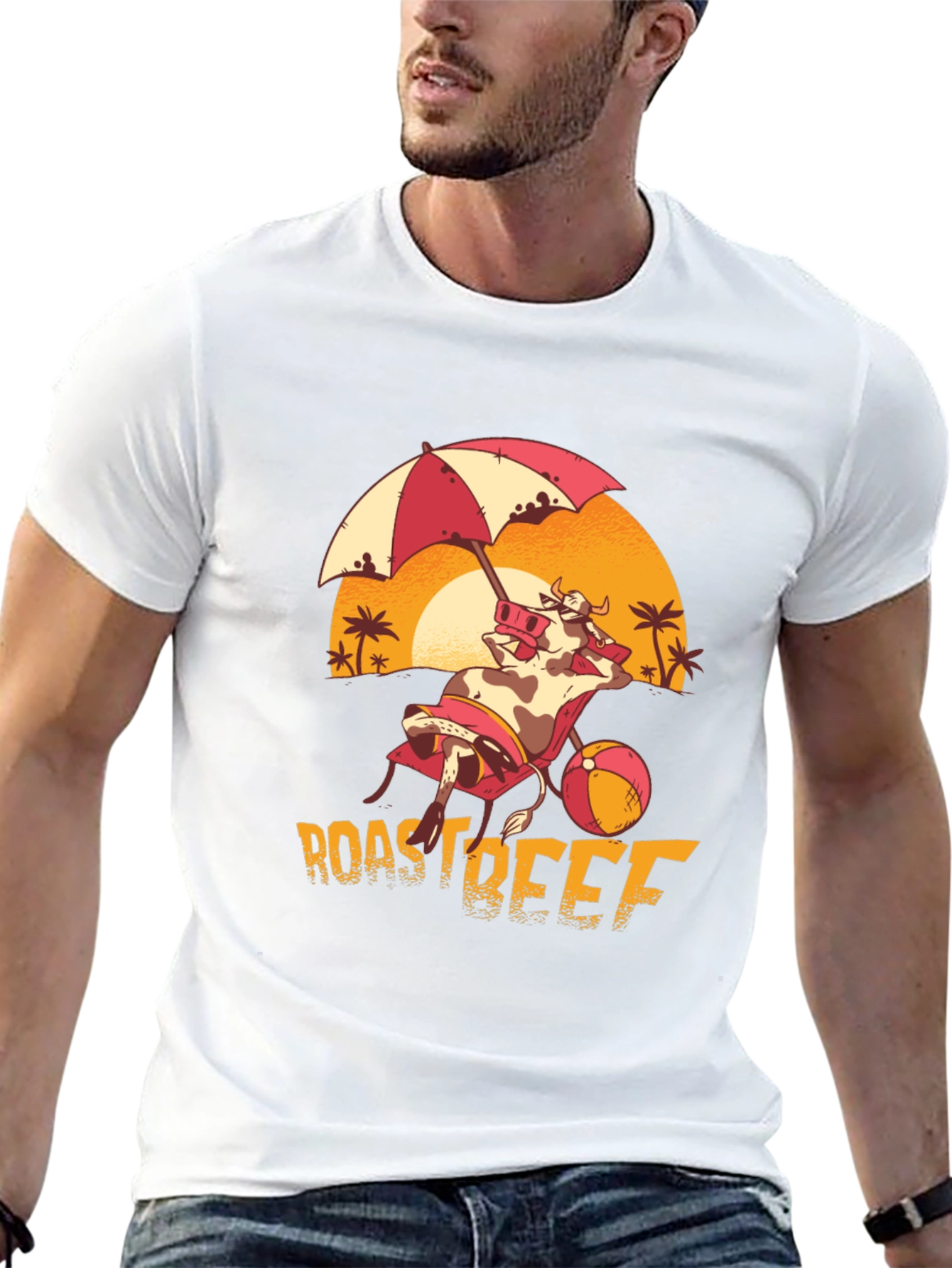 Roast Beef Beach Cow Black T-Shirt