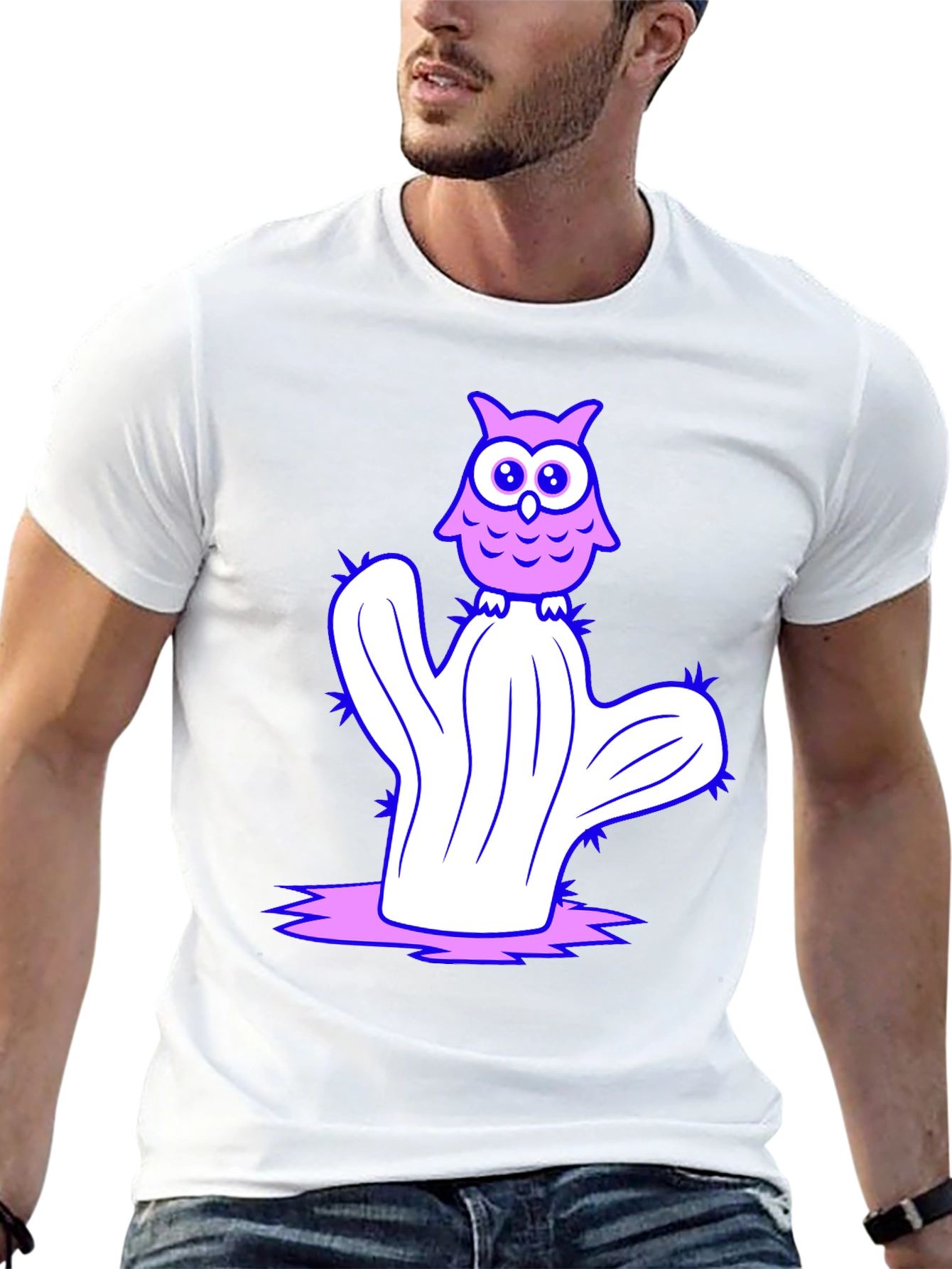 Owl on Cactus Graphic T-Shirt - Black